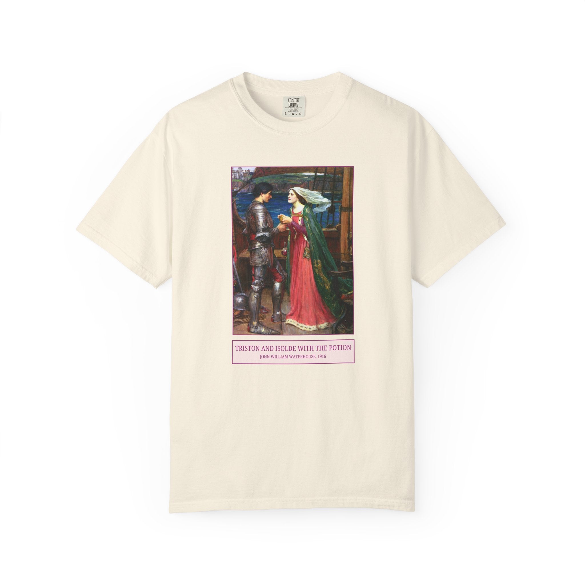 Triston and Isolde with the Potion by John William Waterhouse, Famous 19th Century Paintings of European Mythology, Pre - Raphaelite Art Tee - Opal and June