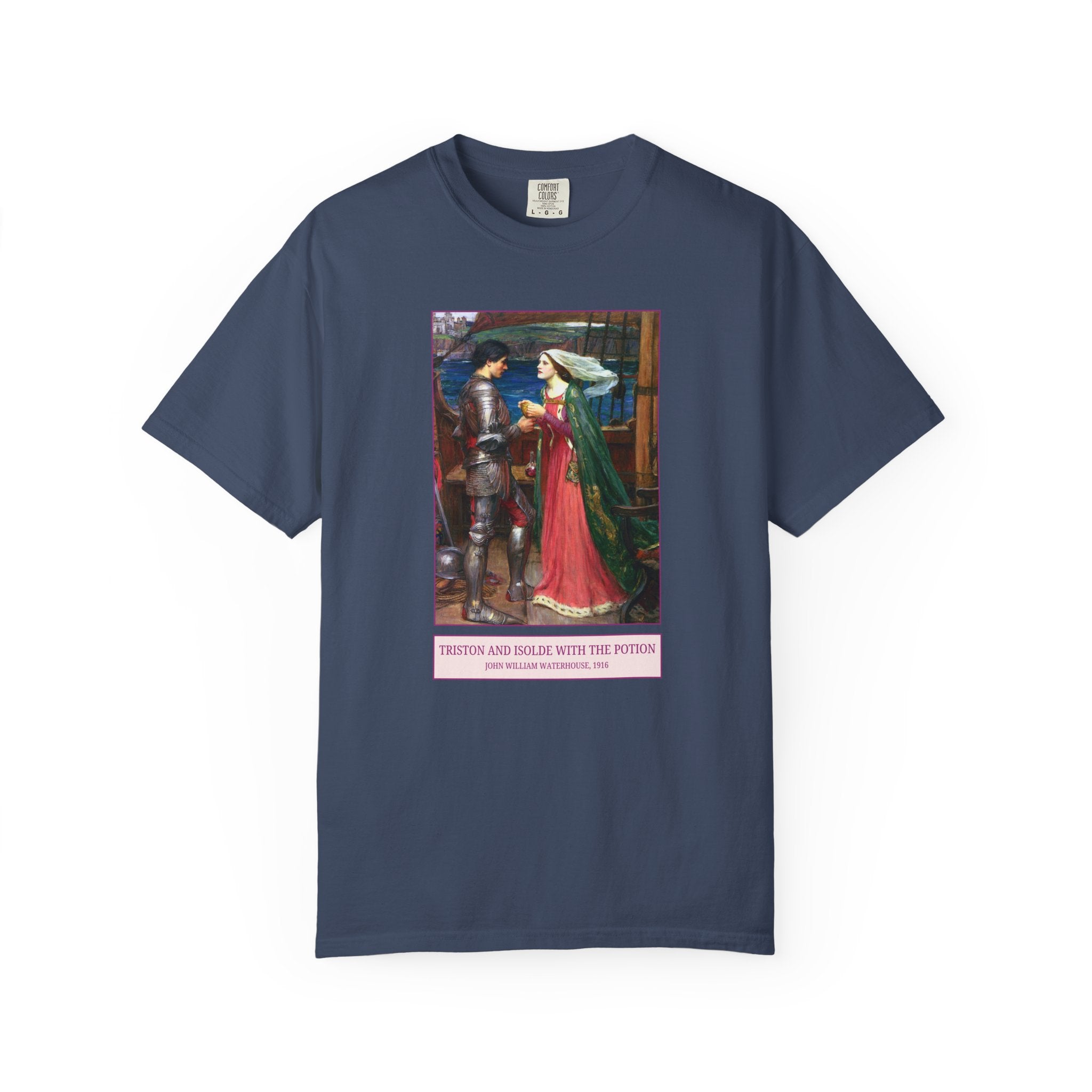 Triston and Isolde with the Potion by John William Waterhouse, Famous 19th Century Paintings of European Mythology, Pre - Raphaelite Art Tee - Opal and June