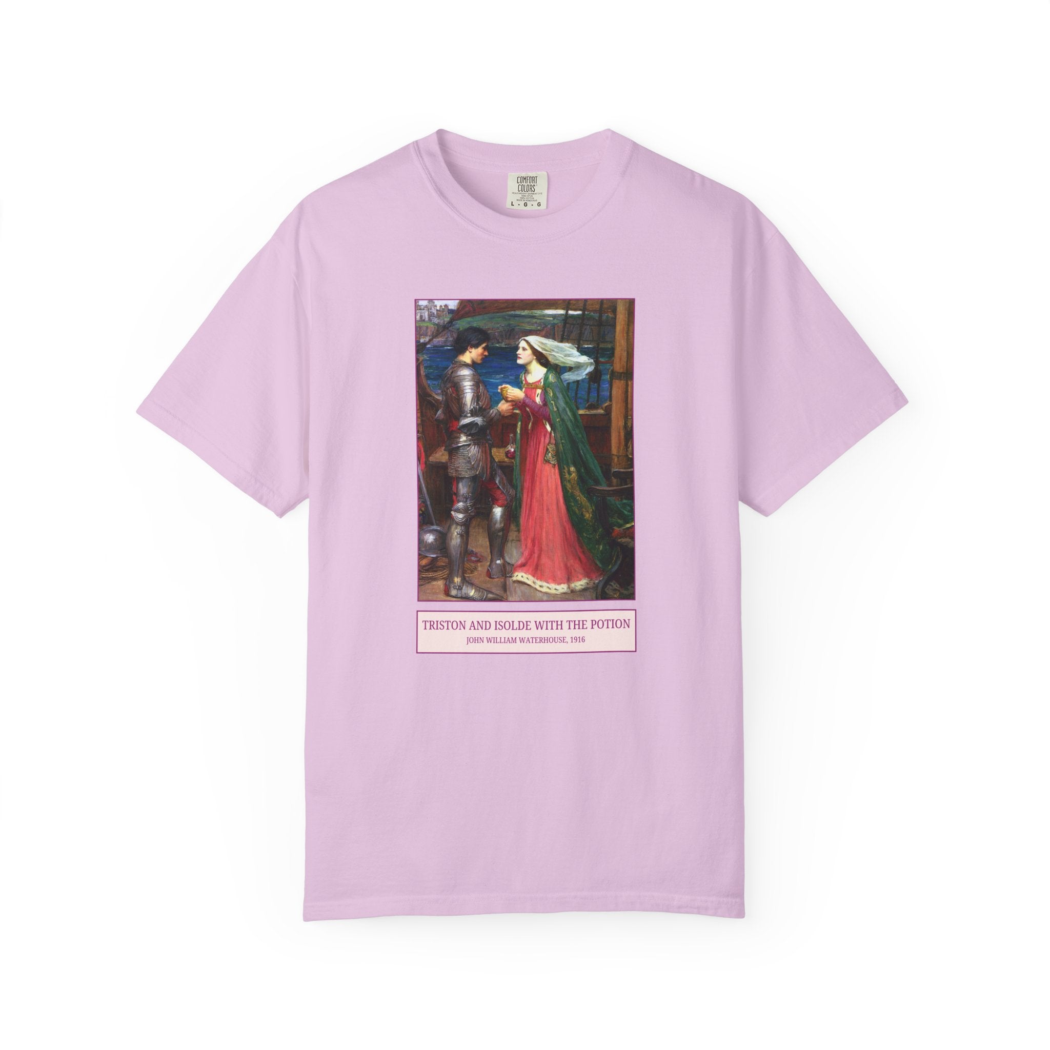 Triston and Isolde with the Potion by John William Waterhouse, Famous 19th Century Paintings of European Mythology, Pre - Raphaelite Art Tee - Opal and June