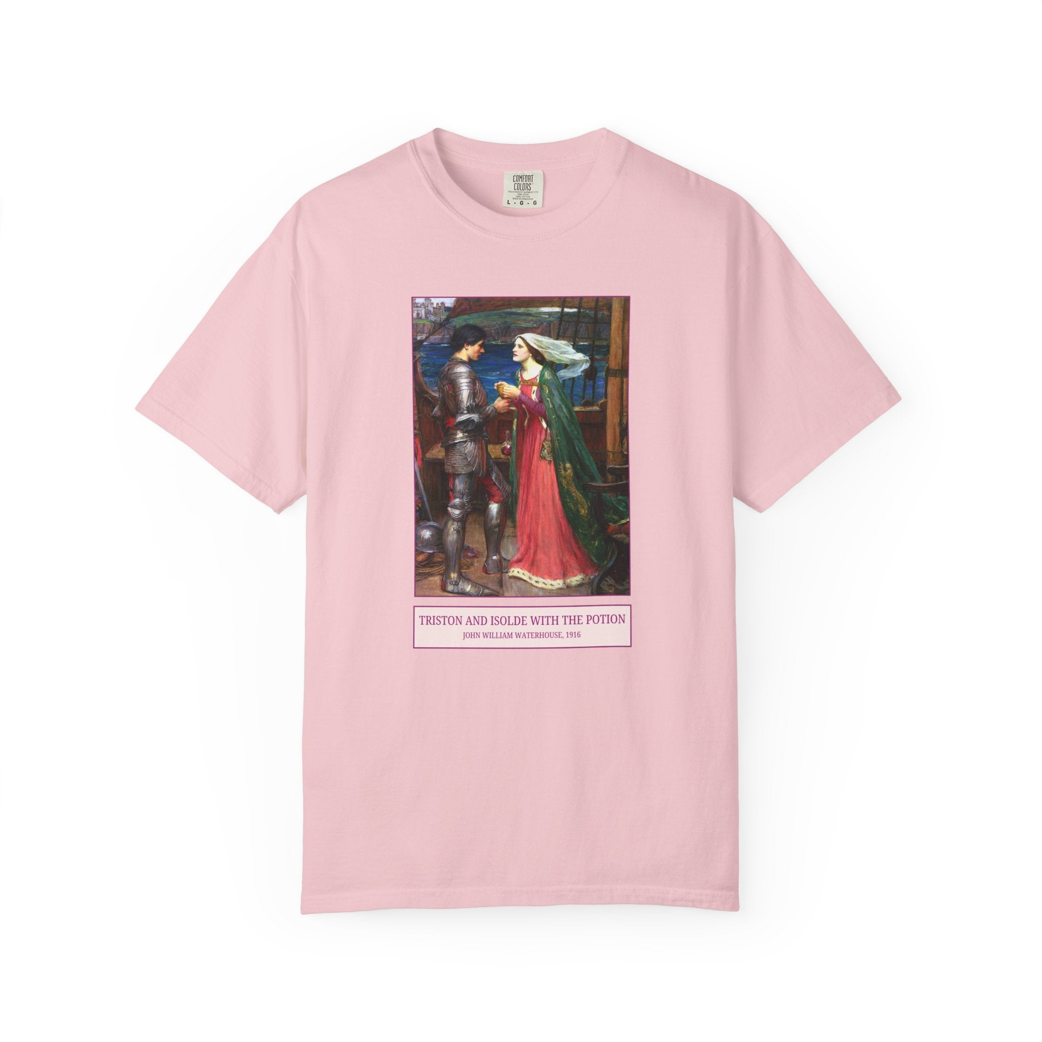 Triston and Isolde with the Potion by John William Waterhouse, Famous 19th Century Paintings of European Mythology, Pre - Raphaelite Art Tee - Opal and June