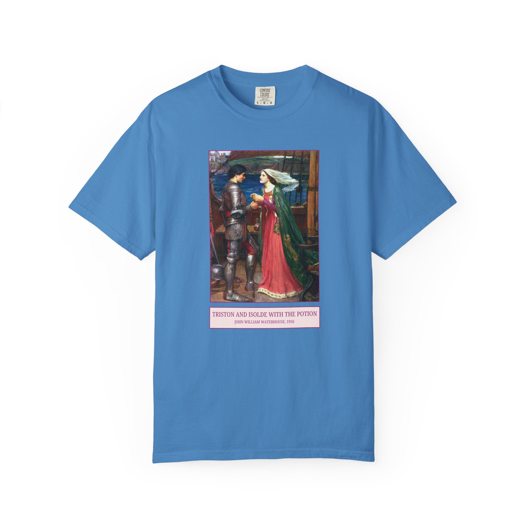 Triston and Isolde with the Potion by John William Waterhouse, Famous 19th Century Paintings of European Mythology, Pre - Raphaelite Art Tee - Opal and June
