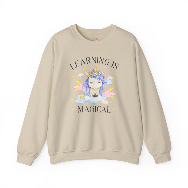 Unicorn Kindergarten Crew Sweatshirt: Learning is Magical, School Principal Shirt with Stars, 90s Aesthetic First Grade or 2nd Grade Teacher - Opal and June