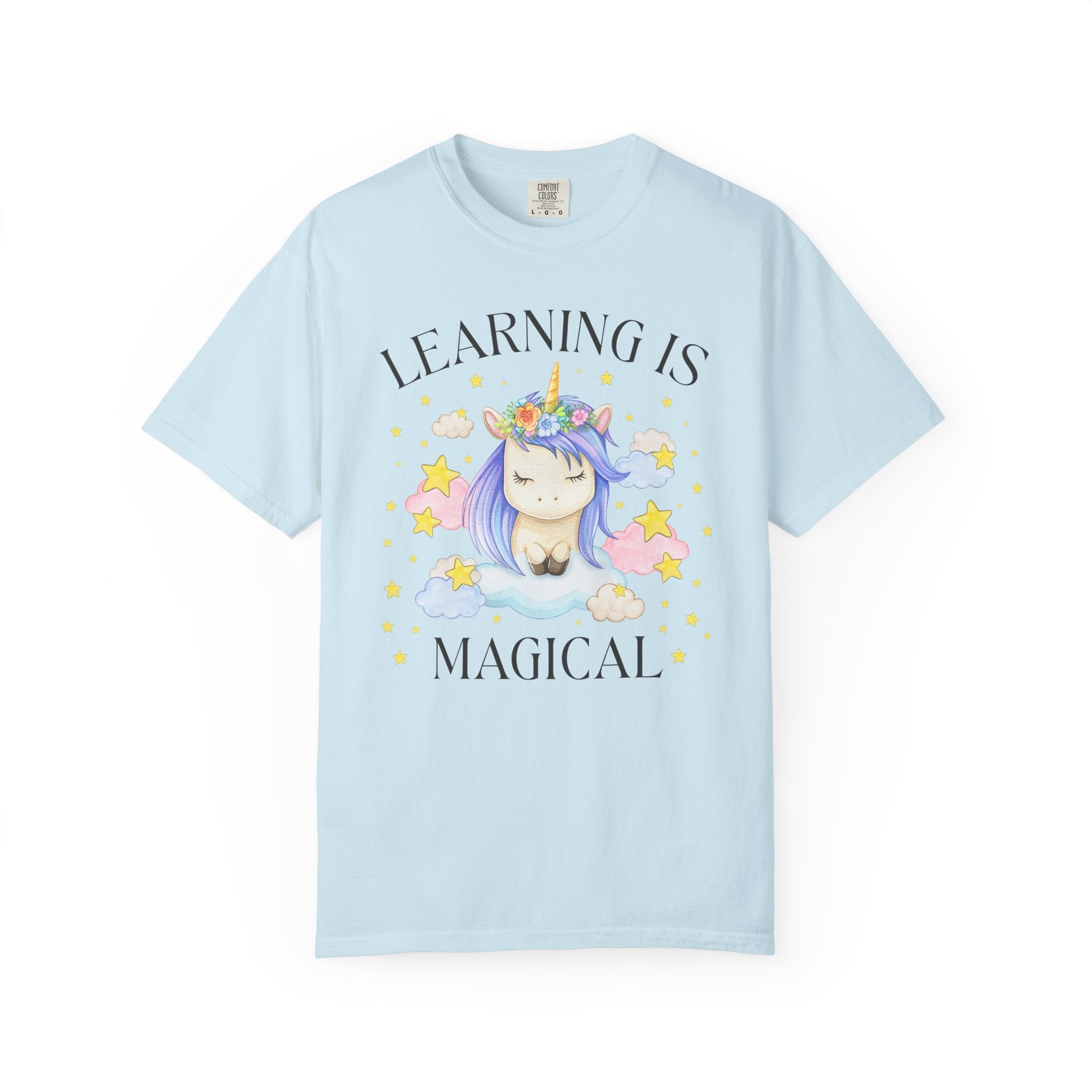 Unicorn Kindergarten Crew Tee Shirt: Learning is Magical, School Principal Tee with Stars, 90s Aesthetic First Grade or 2nd Grade Teacher - Opal and June