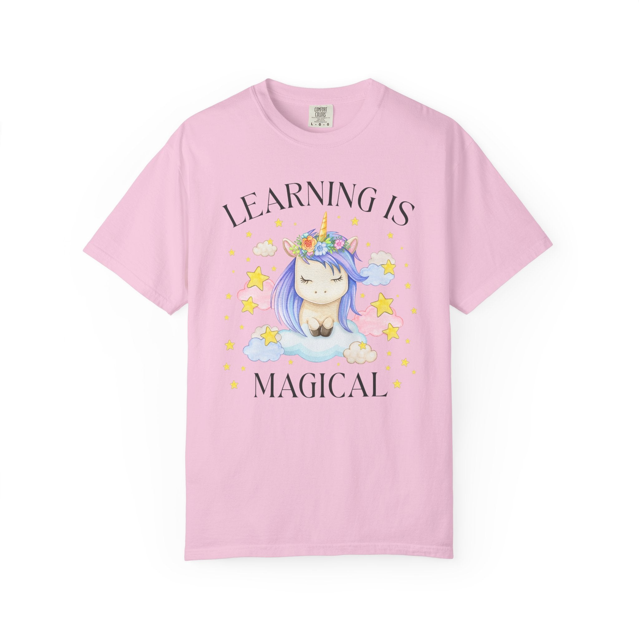 Unicorn Kindergarten Crew Tee Shirt: Learning is Magical, School Principal Tee with Stars, 90s Aesthetic First Grade or 2nd Grade Teacher - Opal and June