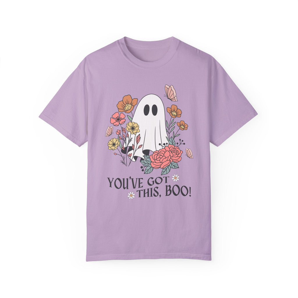 Uplifting Halloween Tee Shirt with Groovy Positive Affirmation and Floral Ghost: You've Got This, Boo! | Sweet Whimsigoth T-Shirt for Fall - Opal and June