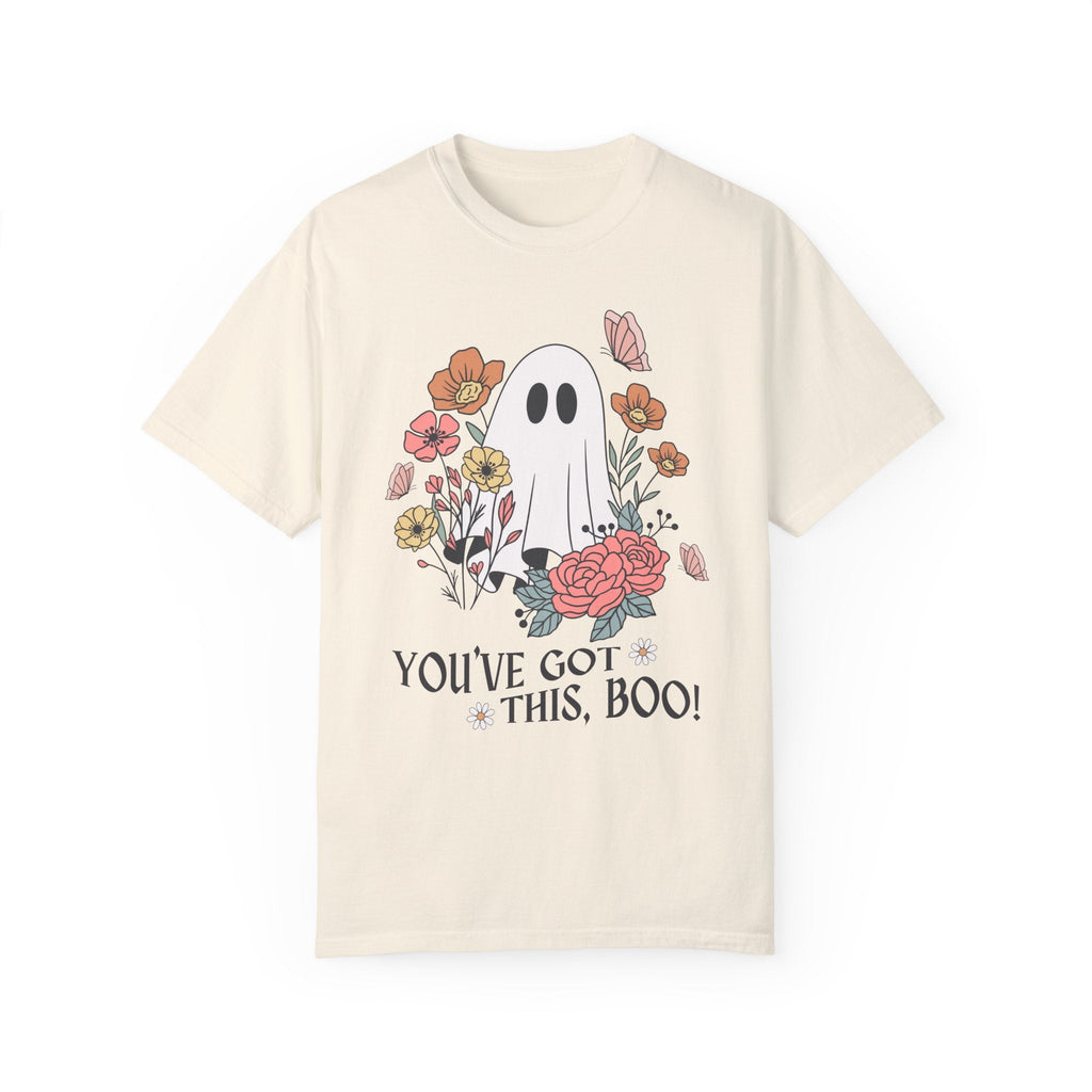 Uplifting Halloween Tee Shirt with Groovy Positive Affirmation and Floral Ghost: You've Got This, Boo! | Sweet Whimsigoth T-Shirt for Fall - Opal and June