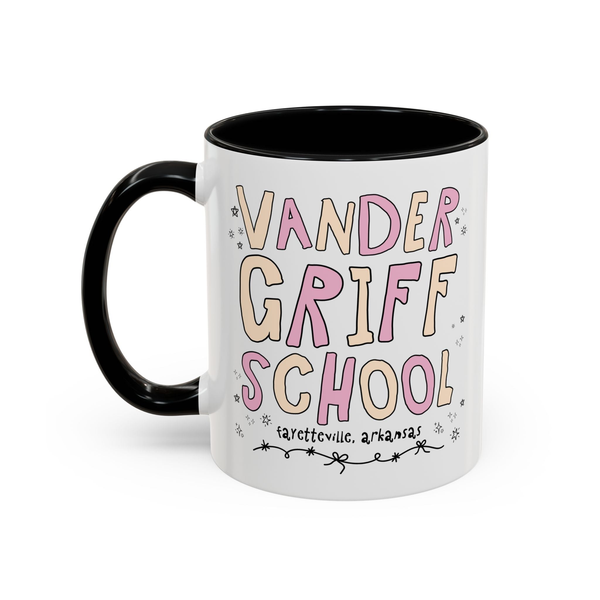 Vandergriff Elementary School 11 Oz Coffee Mug: Pink and Beige | FPS + Opal and June Coffee Mug, Fayetteville Public Schools - Opal and June