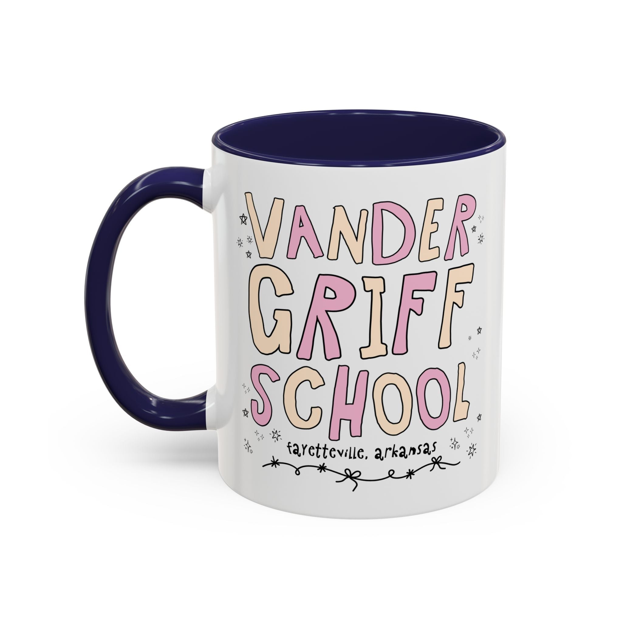 Vandergriff Elementary School 11 Oz Coffee Mug: Pink and Beige | FPS + Opal and June Coffee Mug, Fayetteville Public Schools - Opal and June