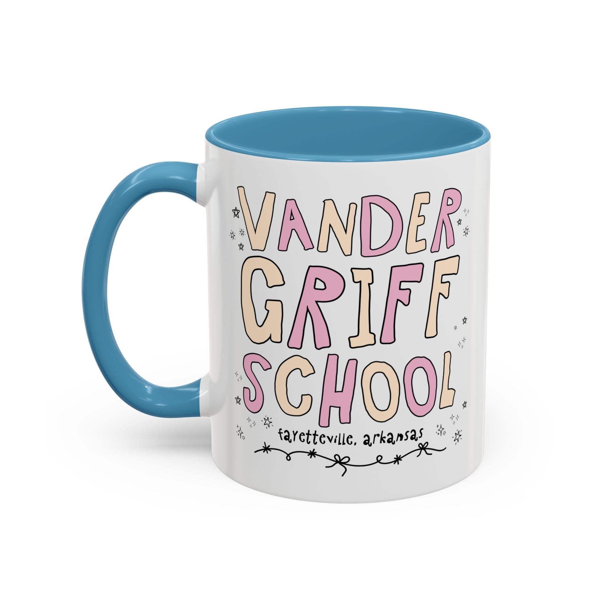 Vandergriff Elementary School 11 Oz Coffee Mug: Pink and Beige | FPS + Opal and June Coffee Mug, Fayetteville Public Schools - Opal and June
