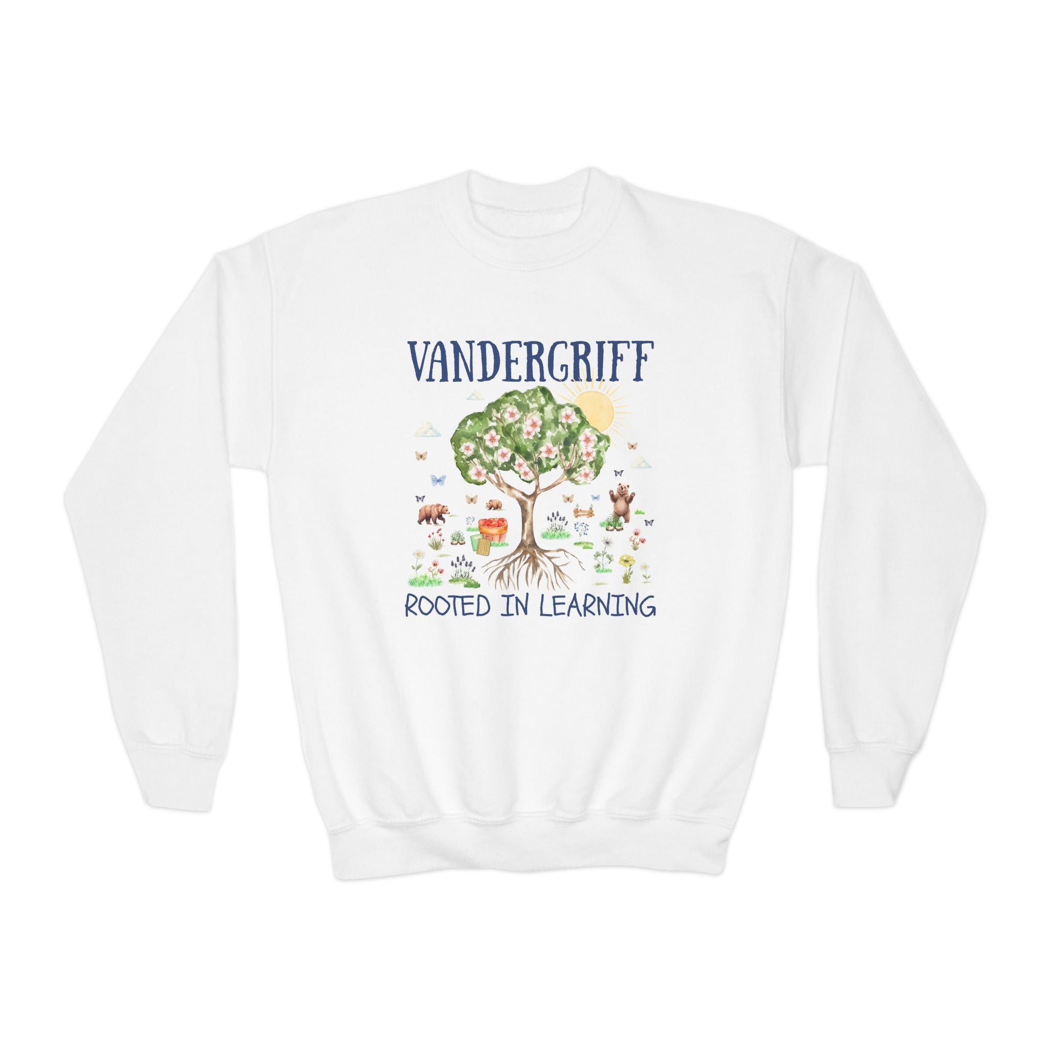 Vandergriff Elementary School Kids Sweatshirt: Rooted in Learning | FPS + Opal and June Kids Sweatshirt, Fayetteville Public Schools - Opal and June