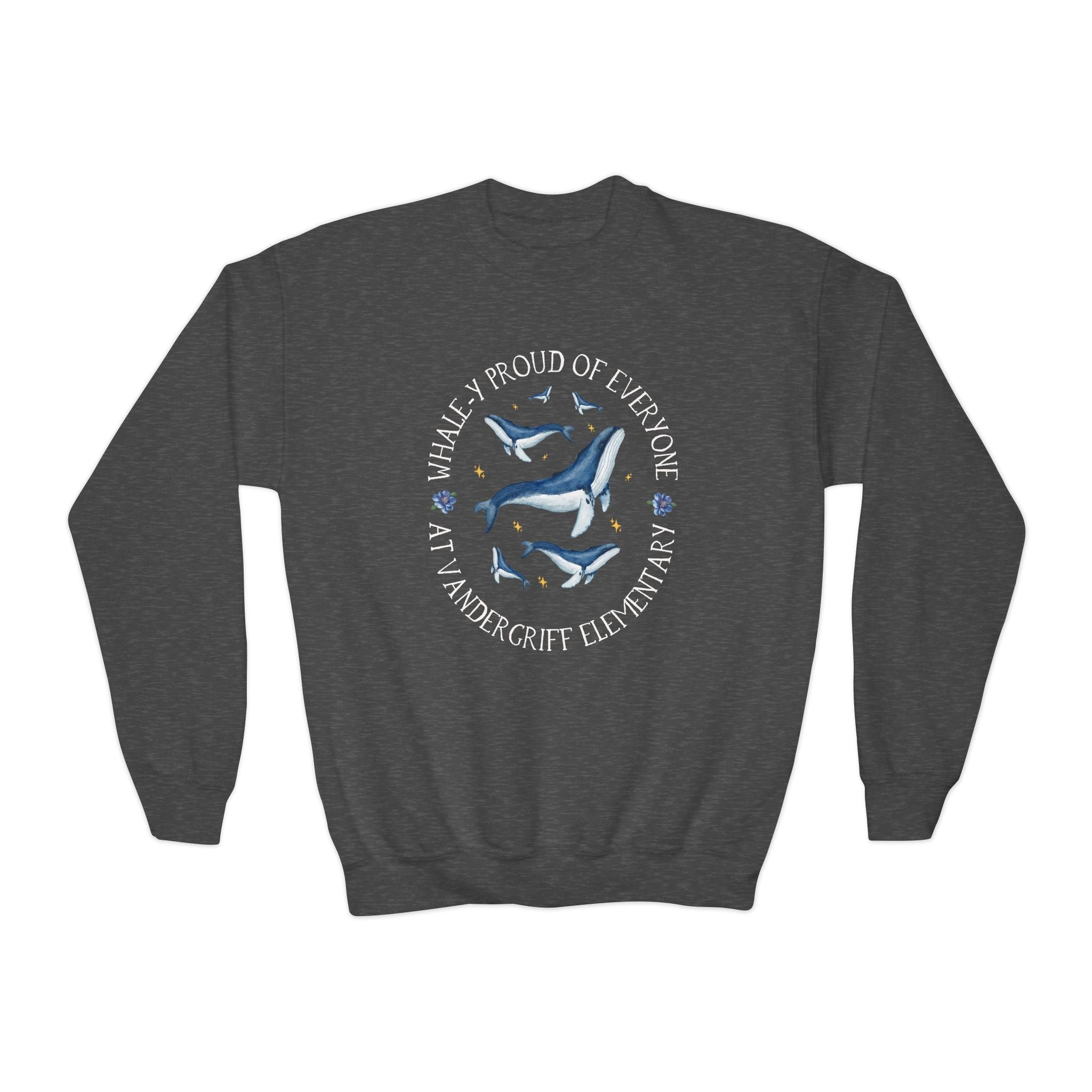 Vandergriff Elementary School Kids Sweatshirt: Whale - y Proud | FPS + Opal and June Kids Sweatshirt, Fayetteville Public Schools - Opal and June