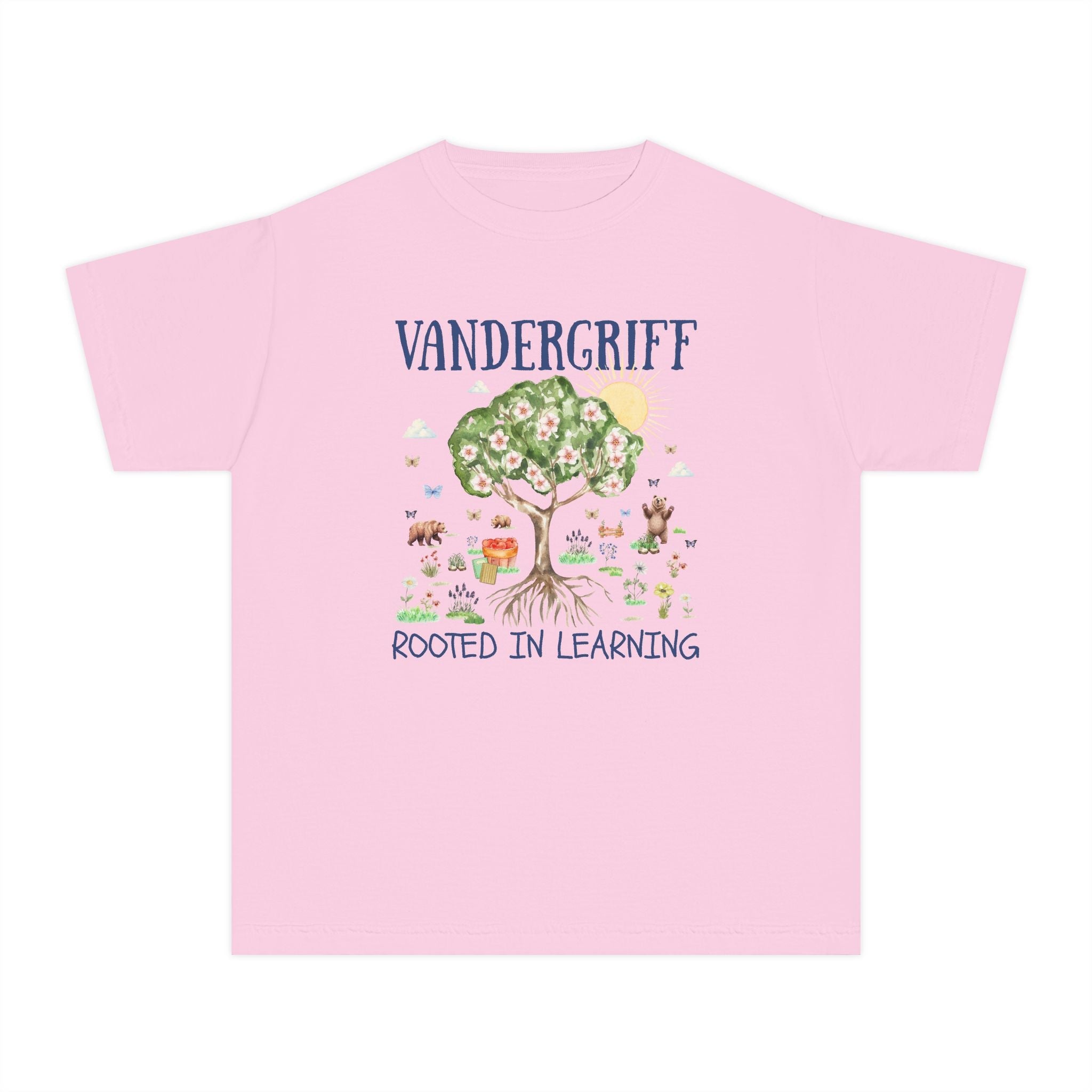 Vandergriff Elementary School Kids Tee Shirt: Rooted in Learning | FPS + Opal and June Kids Tee Shirt, Fayetteville Public Schools - Opal and June