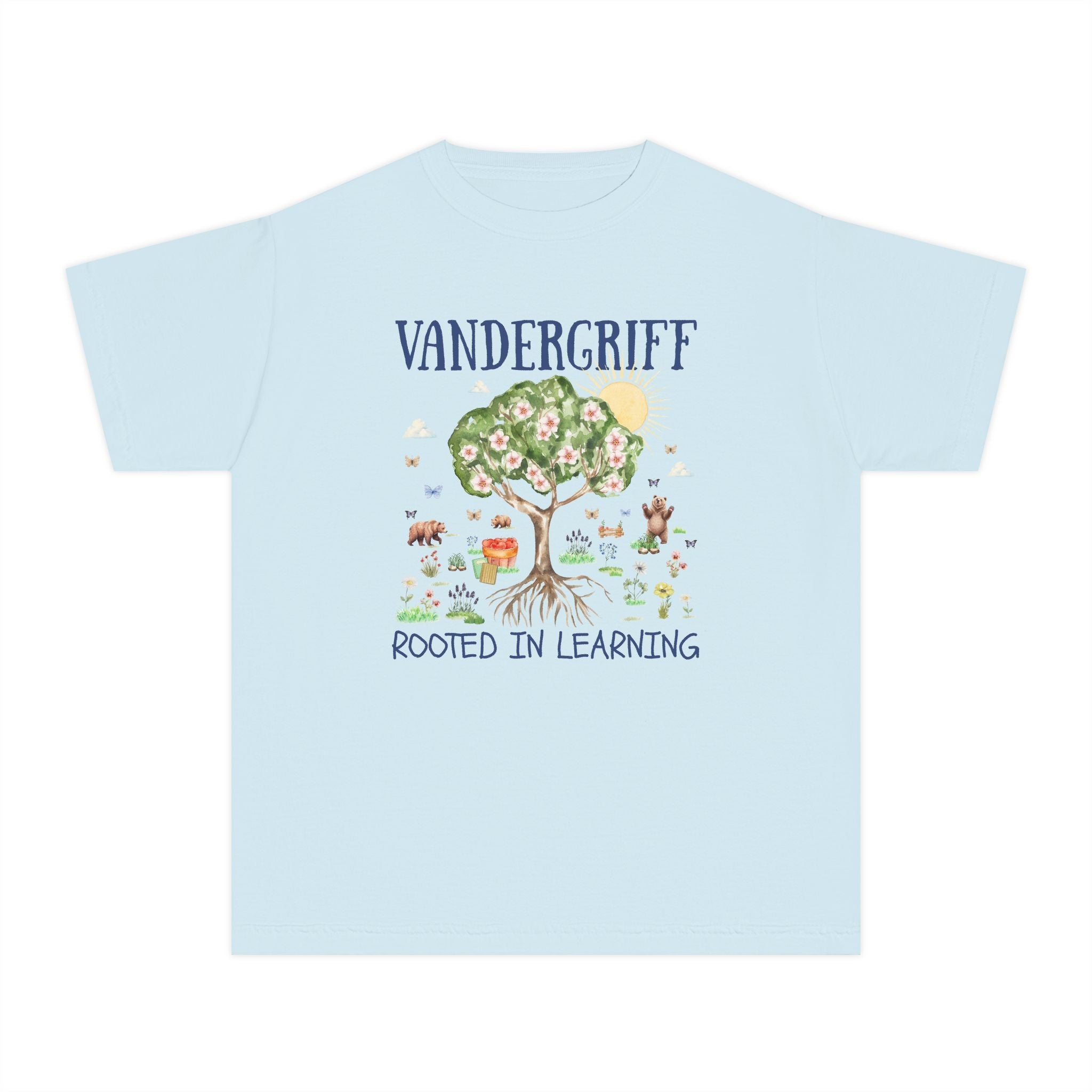 Vandergriff Elementary School Kids Tee Shirt: Rooted in Learning | FPS + Opal and June Kids Tee Shirt, Fayetteville Public Schools - Opal and June