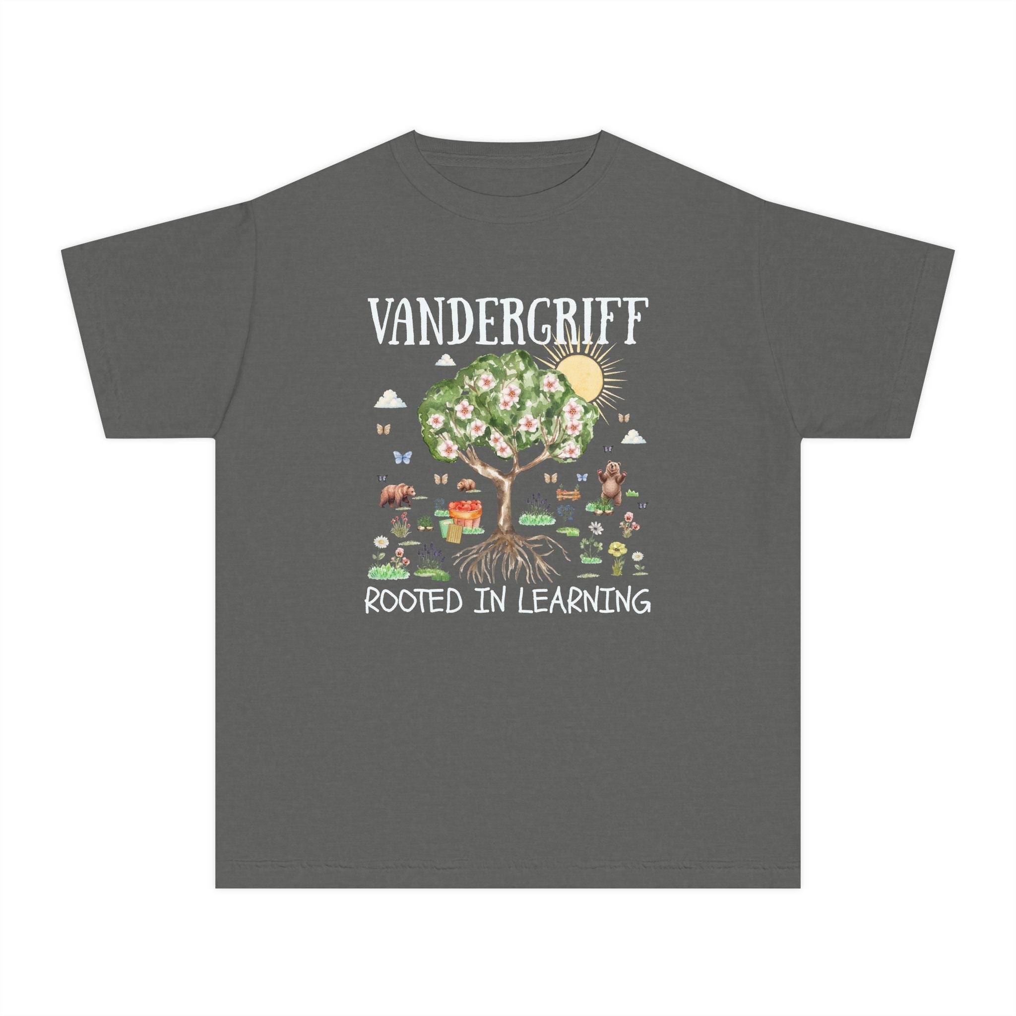 Vandergriff Elementary School Kids Tee Shirt: Rooted in Learning | FPS + Opal and June Kids Tee Shirt, Fayetteville Public Schools - Opal and June