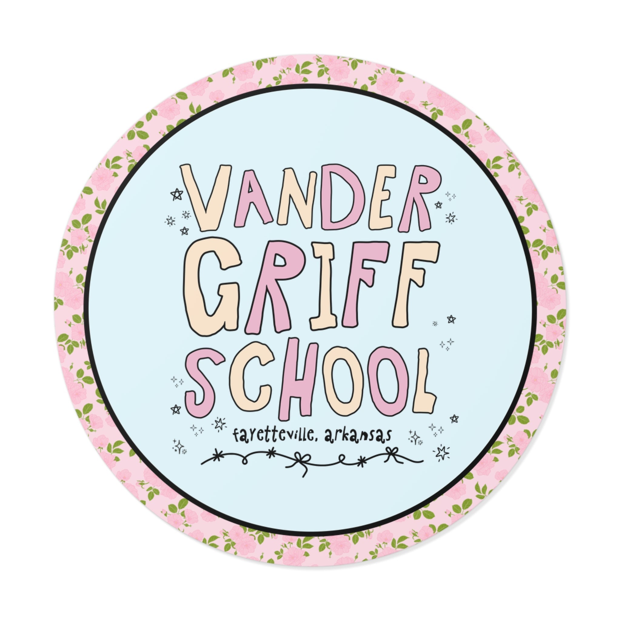 Vandergriff Elementary School Sticker: Pink and Beige | FPS + Opal and June Sticker, Fayetteville Public Schools - Opal and June