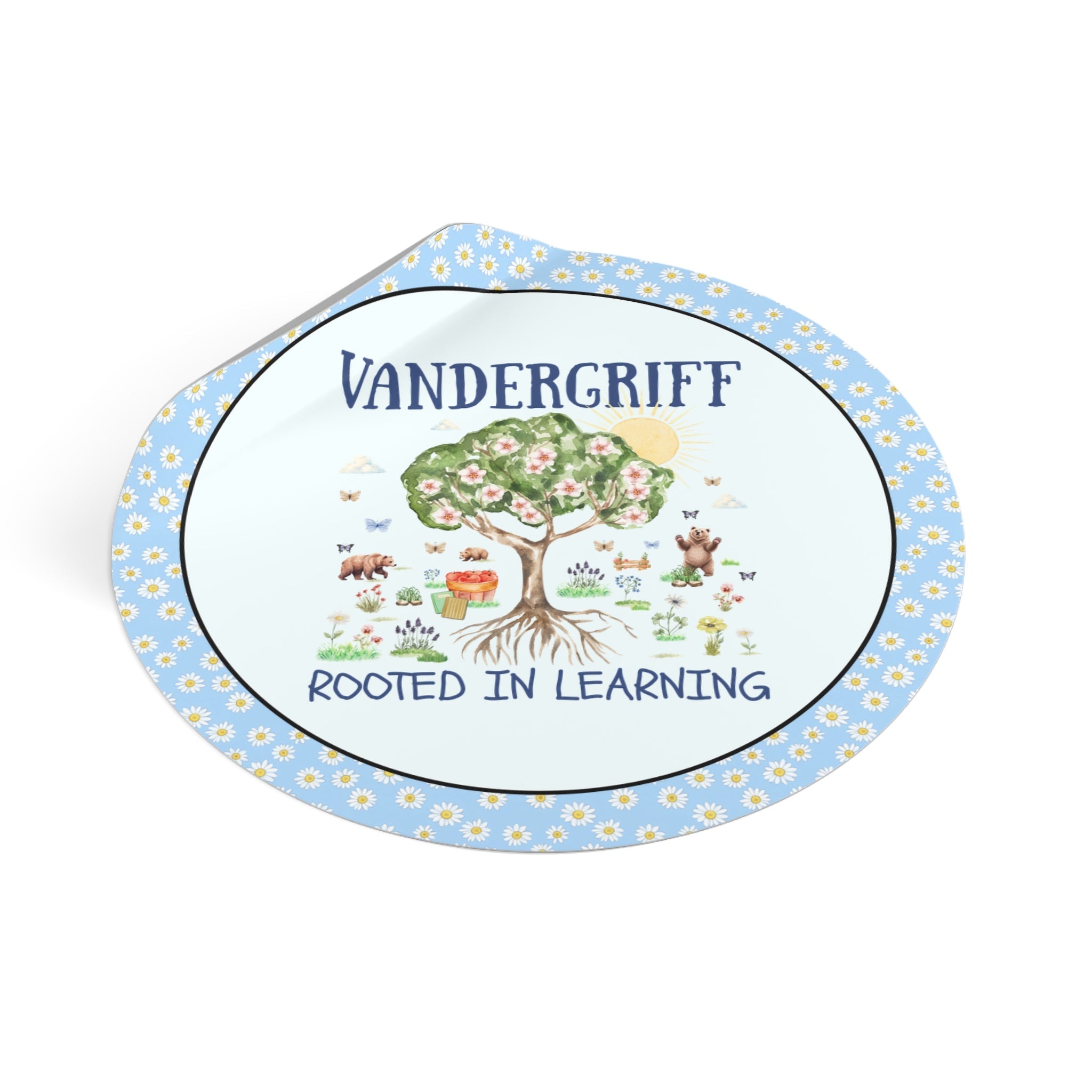 Vandergriff Elementary School Sticker: Rooted in Learning | FPS + Opal and June Sticker, Fayetteville Public Schools - Opal and June