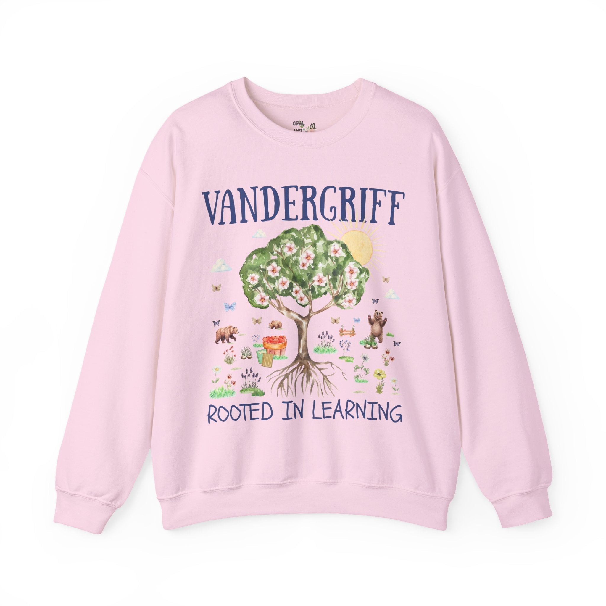 Vandergriff Elementary School Sweatshirt: Rooted in Learning | FPS + Opal and June Sweatshirt, Fayetteville Public Schools - Opal and June
