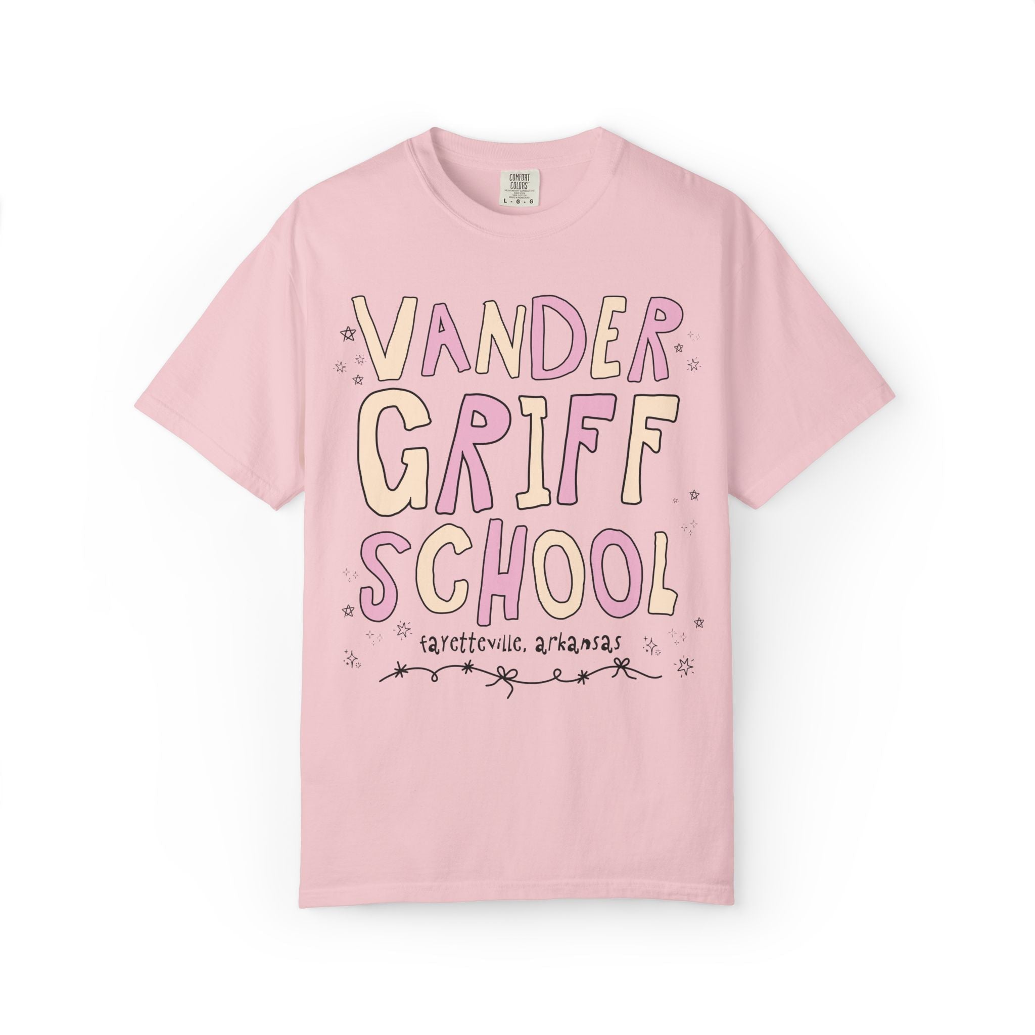 Vandergriff Elementary School Tee Shirt: Pink and Beige | FPS + Opal and June Tee Shirt, Fayetteville Public Schools - Opal and June