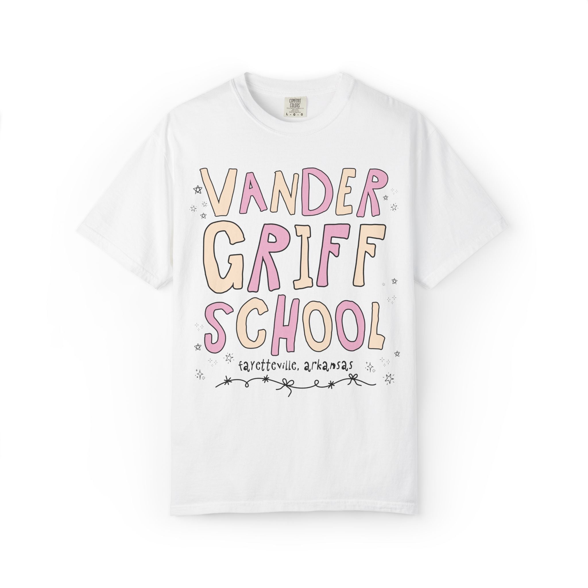 Vandergriff Elementary School Tee Shirt: Pink and Beige | FPS + Opal and June Tee Shirt, Fayetteville Public Schools - Opal and June
