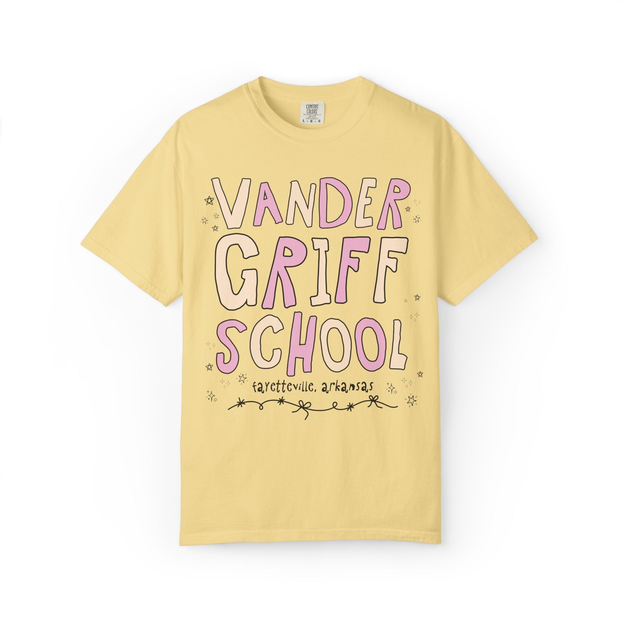 Vandergriff Elementary School Tee Shirt: Pink and Beige | FPS + Opal and June Tee Shirt, Fayetteville Public Schools - Opal and June