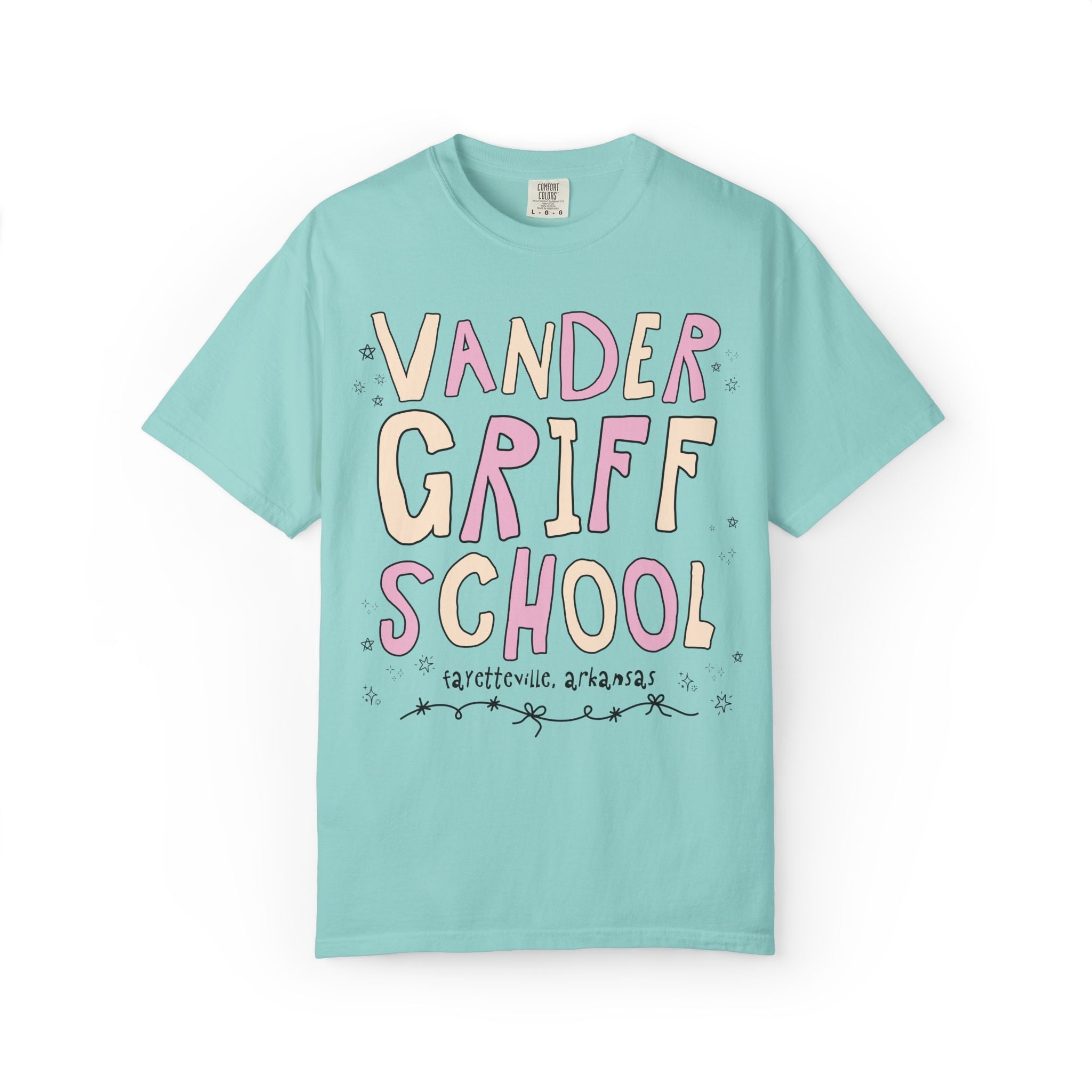 Vandergriff Elementary School Tee Shirt: Pink and Beige | FPS + Opal and June Tee Shirt, Fayetteville Public Schools - Opal and June