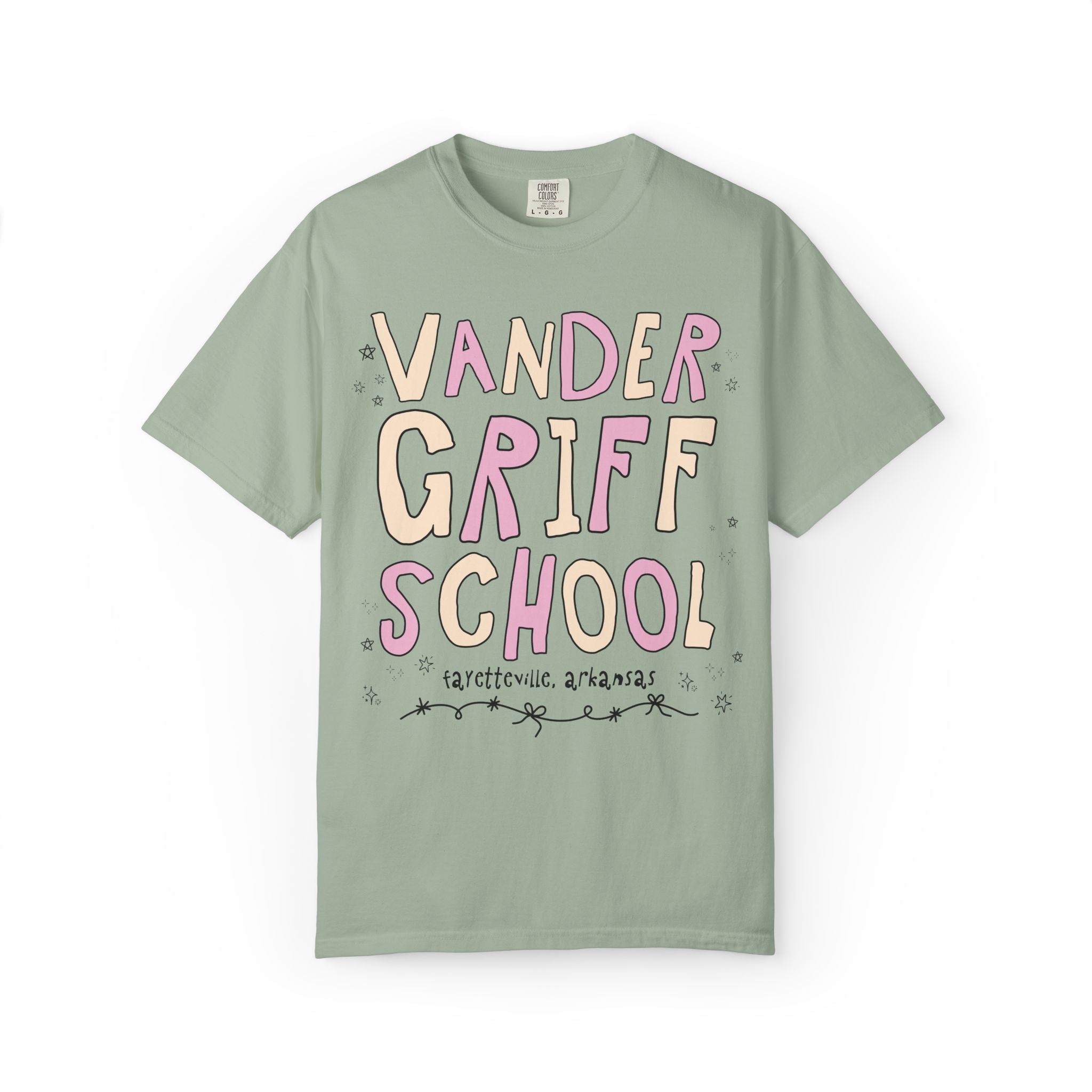 Vandergriff Elementary School Tee Shirt: Pink and Beige | FPS + Opal and June Tee Shirt, Fayetteville Public Schools - Opal and June
