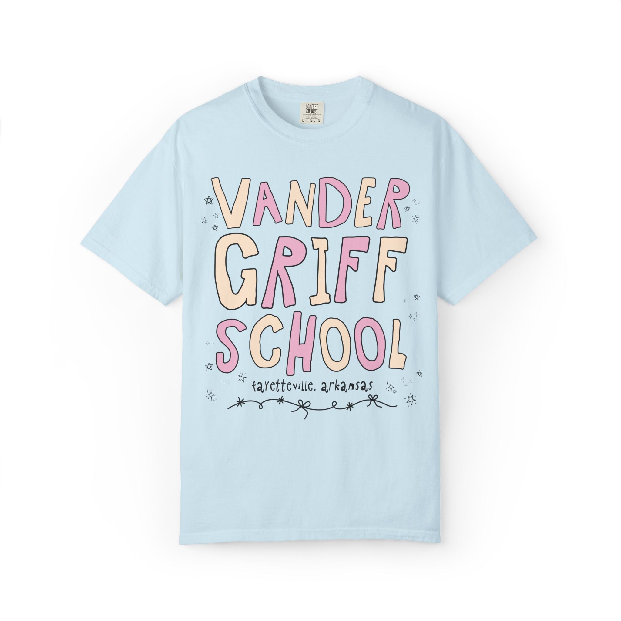 Vandergriff Elementary School Tee Shirt: Pink and Beige | FPS + Opal and June Tee Shirt, Fayetteville Public Schools - Opal and June