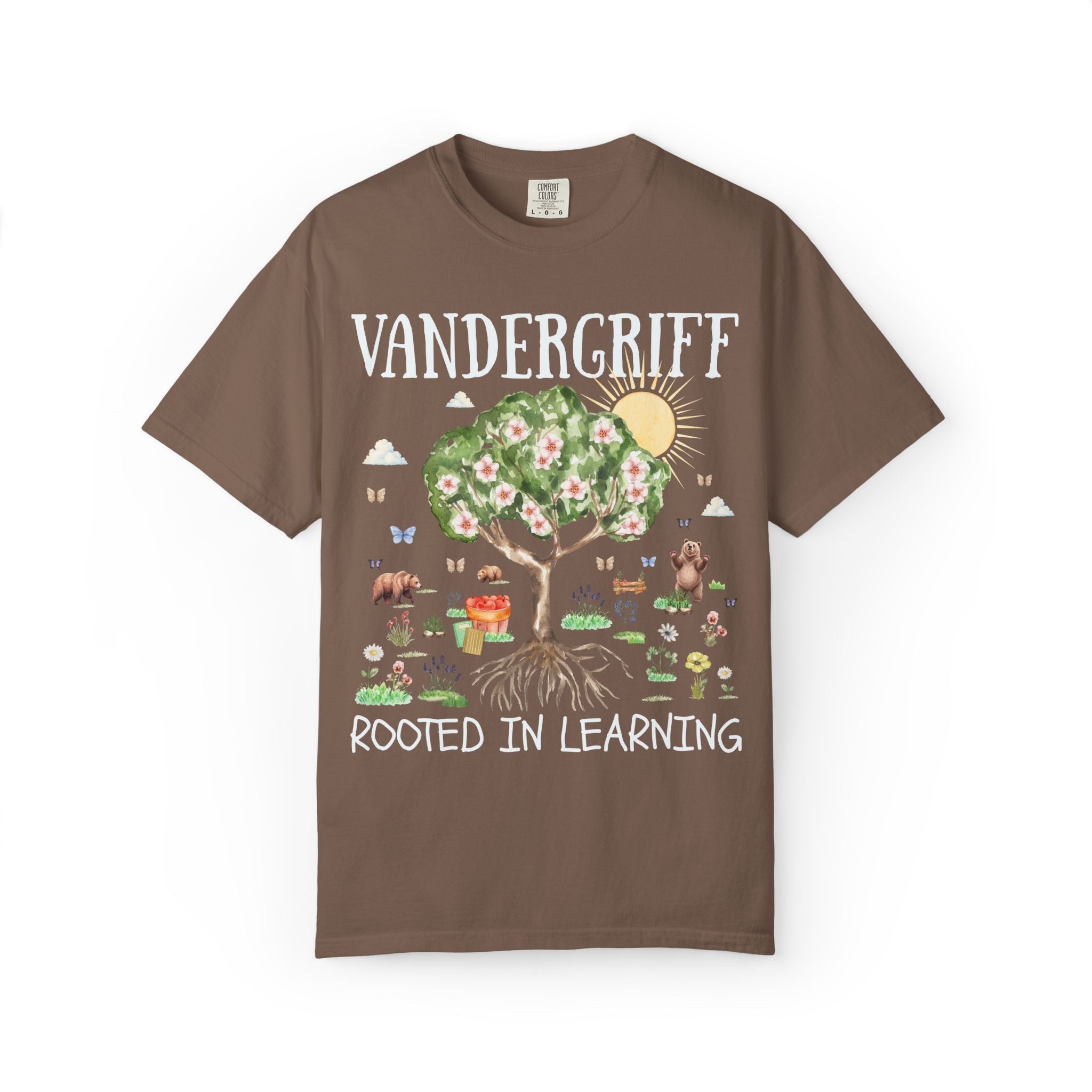 Vandergriff Elementary School Tee Shirt: Rooted in Learning | FPS + Opal and June Tee Shirt, Fayetteville Public Schools - Opal and June