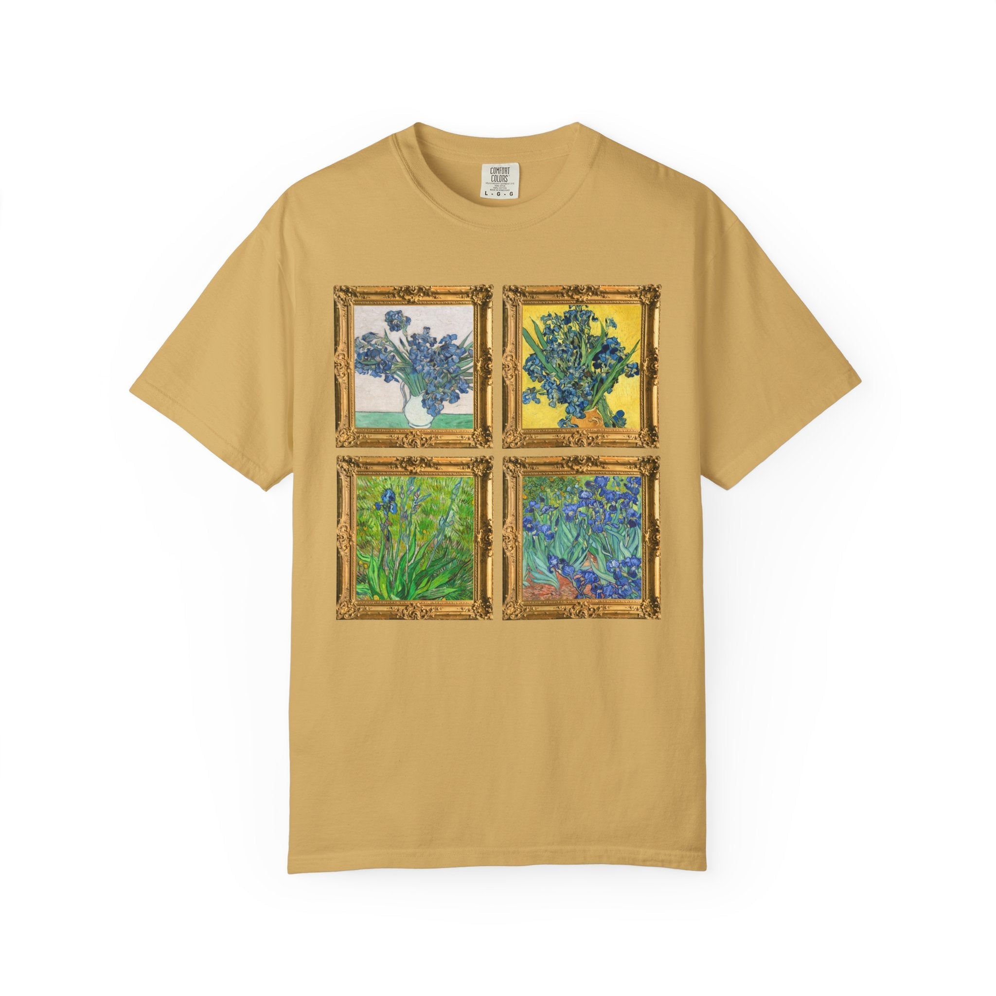 Vincent Van Gogh Iris Painting Tee Shirt: Colorful Maximalist Art History T-Shirt with Flowers, 19th Century Art History Tee, Comfort Colors - Opal and June