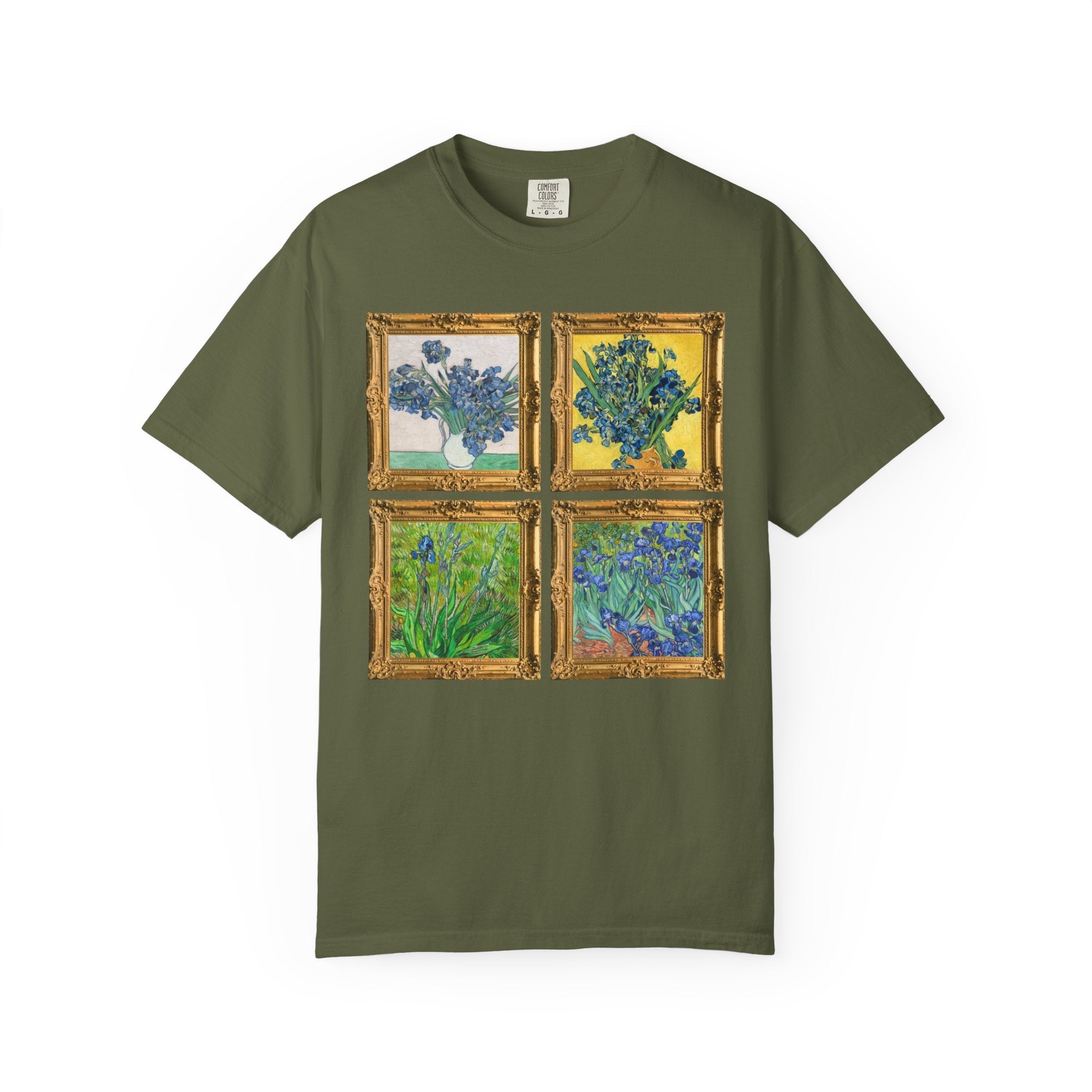 Vincent Van Gogh Iris Painting Tee Shirt: Colorful Maximalist Art History T-Shirt with Flowers, 19th Century Art History Tee, Comfort Colors - Opal and June