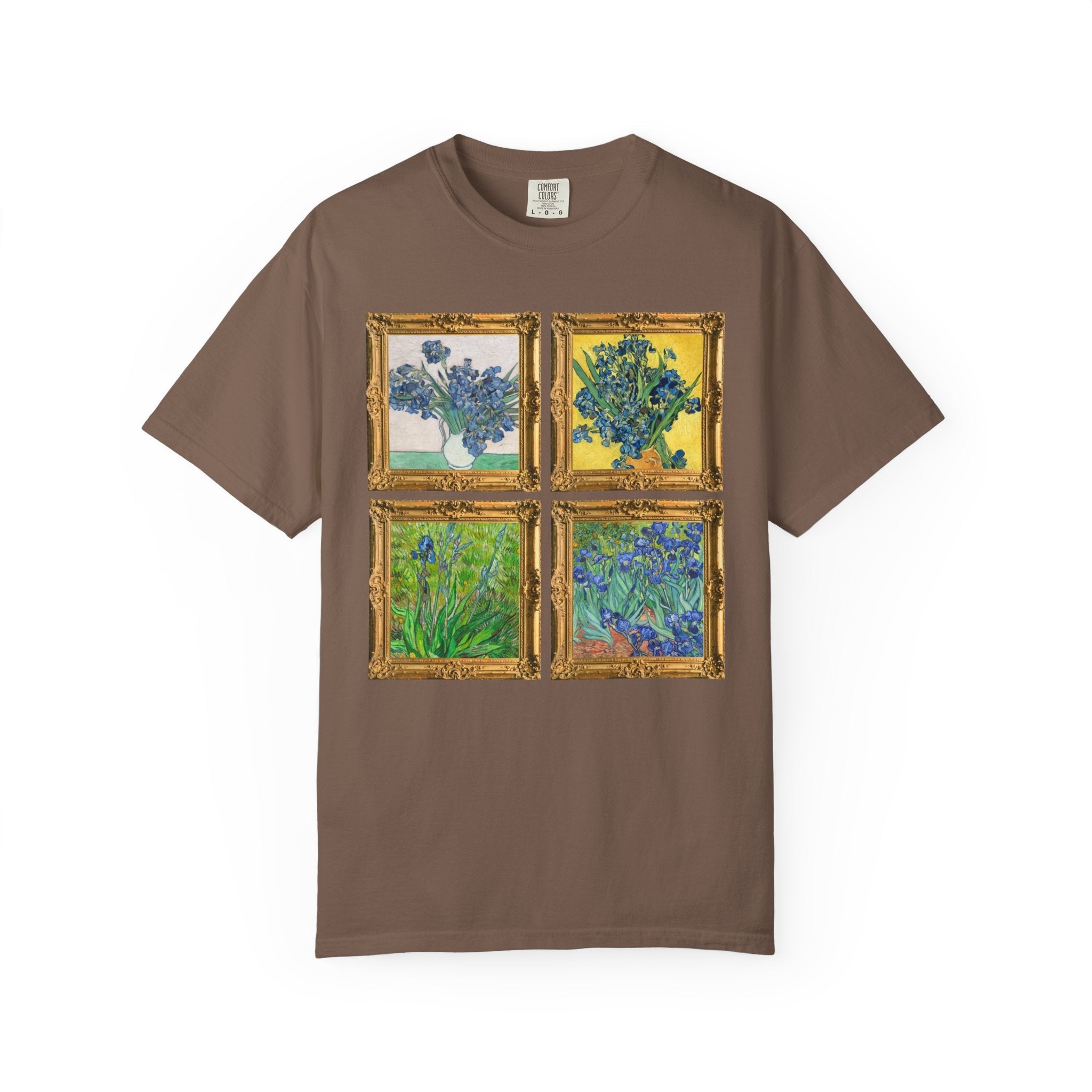 Vincent Van Gogh Iris Painting Tee Shirt: Colorful Maximalist Art History T-Shirt with Flowers, 19th Century Art History Tee, Comfort Colors - Opal and June