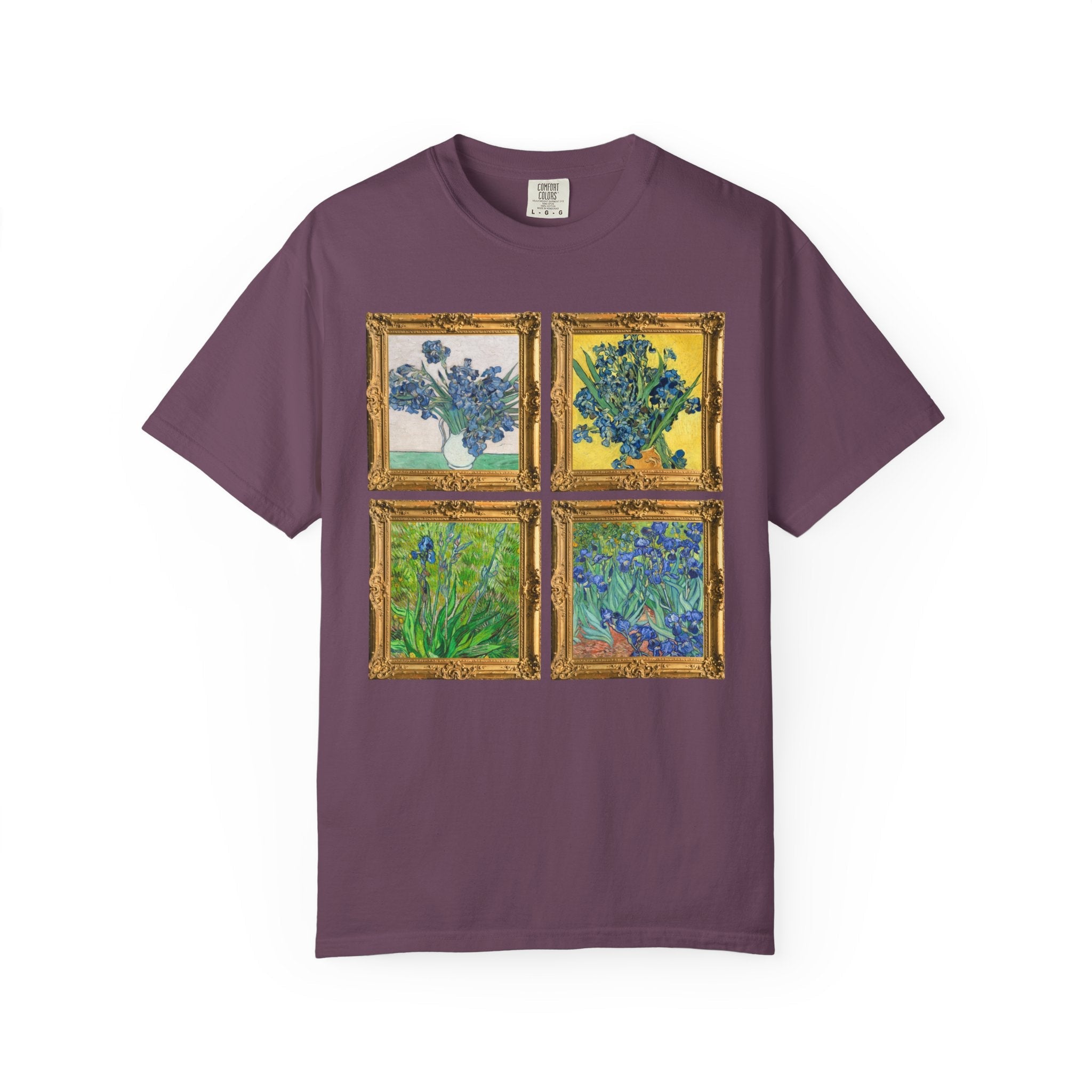 Vincent Van Gogh Iris Painting Tee Shirt: Colorful Maximalist Art History T-Shirt with Flowers, 19th Century Art History Tee, Comfort Colors - Opal and June