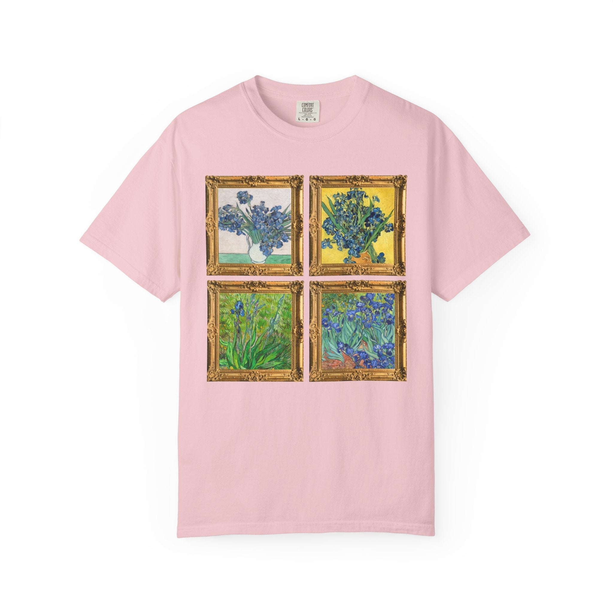 Vincent Van Gogh Iris Painting Tee Shirt: Colorful Maximalist Art History T-Shirt with Flowers, 19th Century Art History Tee, Comfort Colors - Opal and June
