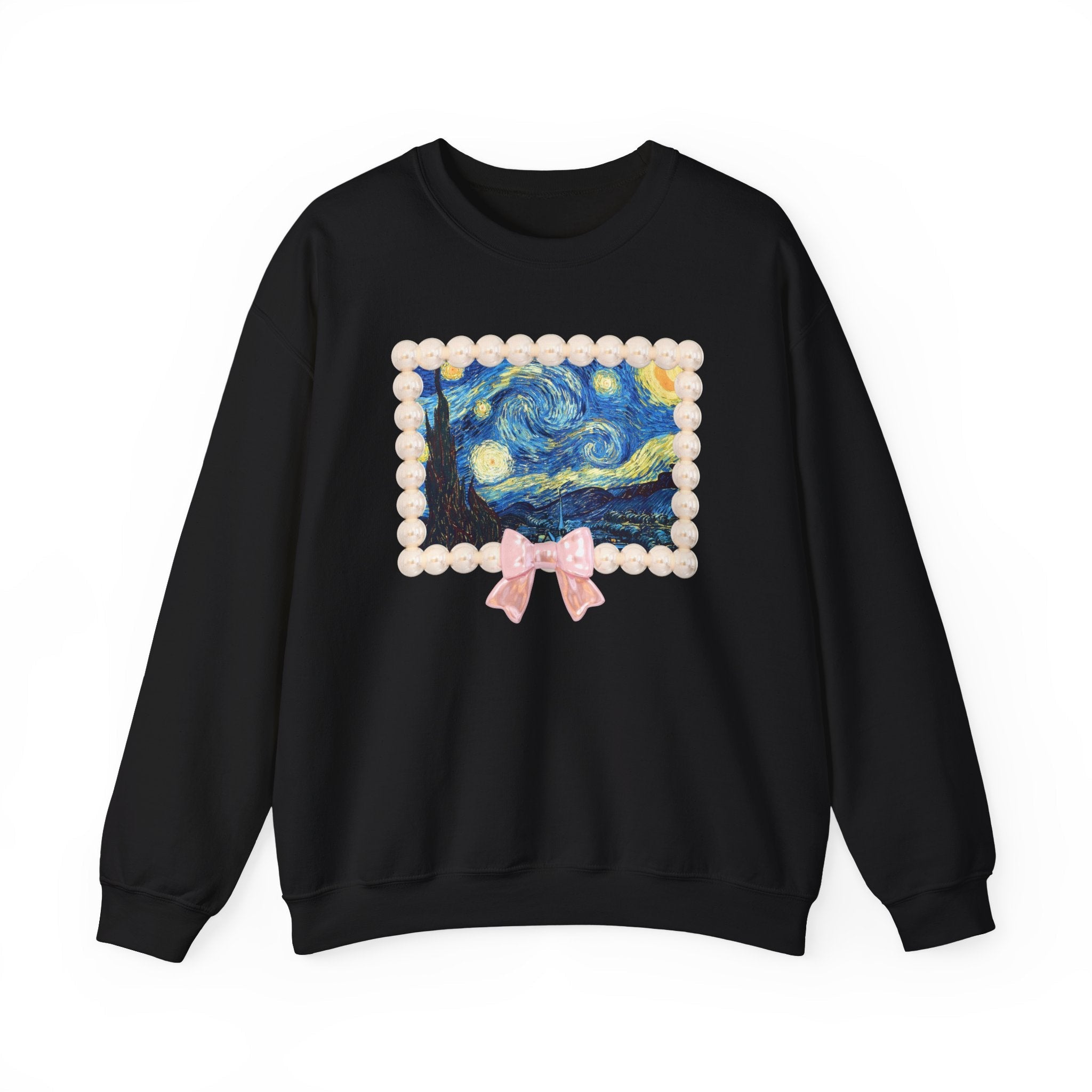 Vincent Van Gogh The Starry Night in Cute Pearl Frame with Coquette Bow, 19th Century European Post Impressionist Artist Sweatshirt for Her - Opal and June