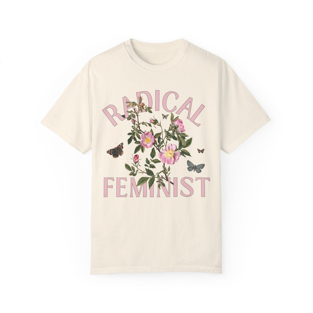 Vintage Aesthetic Shirt with Butterflies: Radical Feminist | Kitschy Eclectic Tee in Jewel Tones, Shirt for Radical Leftist, Retro Flowers - Opal and June