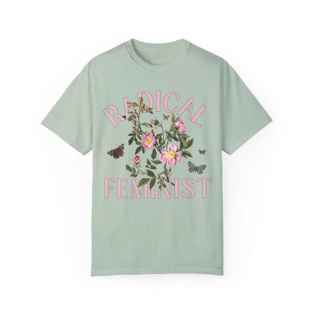 Vintage Aesthetic Shirt with Butterflies: Radical Feminist | Kitschy Eclectic Tee in Jewel Tones, Shirt for Radical Leftist, Retro Flowers - Opal and June