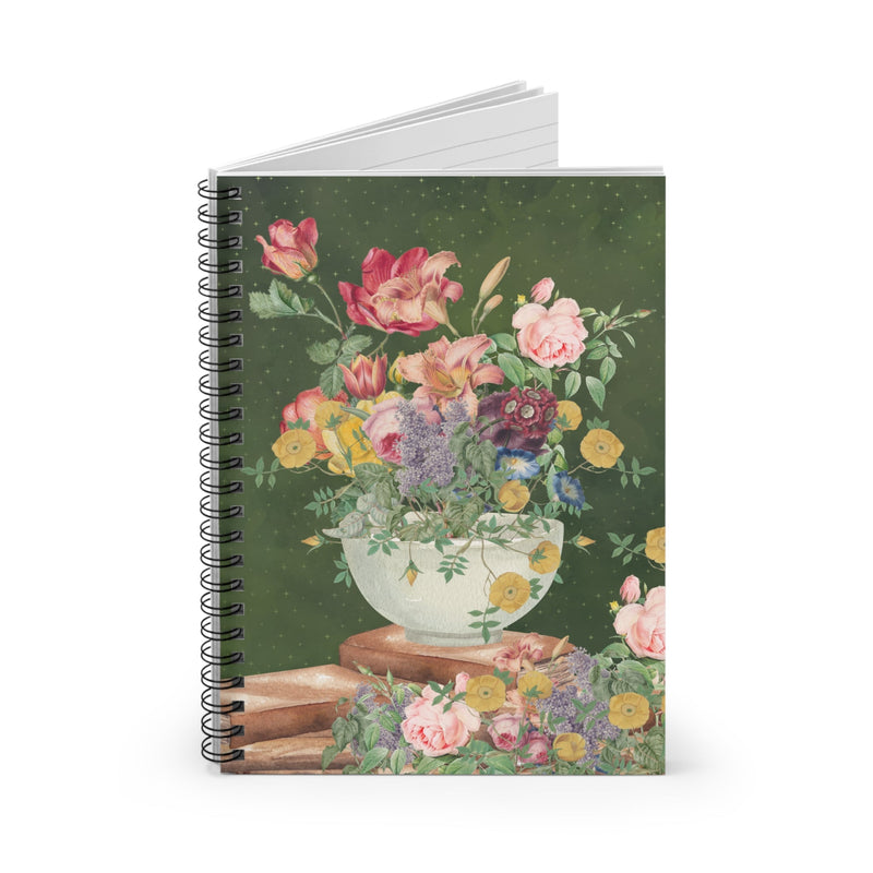 Vintage Botanical Flower Collage Notebook with Mystical Stars: Cottagecore Notebook for School or Work - Opal and June