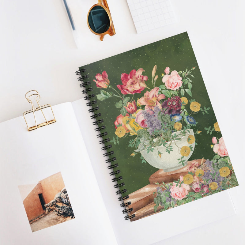 Vintage Botanical Flower Collage Notebook with Mystical Stars: Cottagecore Notebook for School or Work - Opal and June