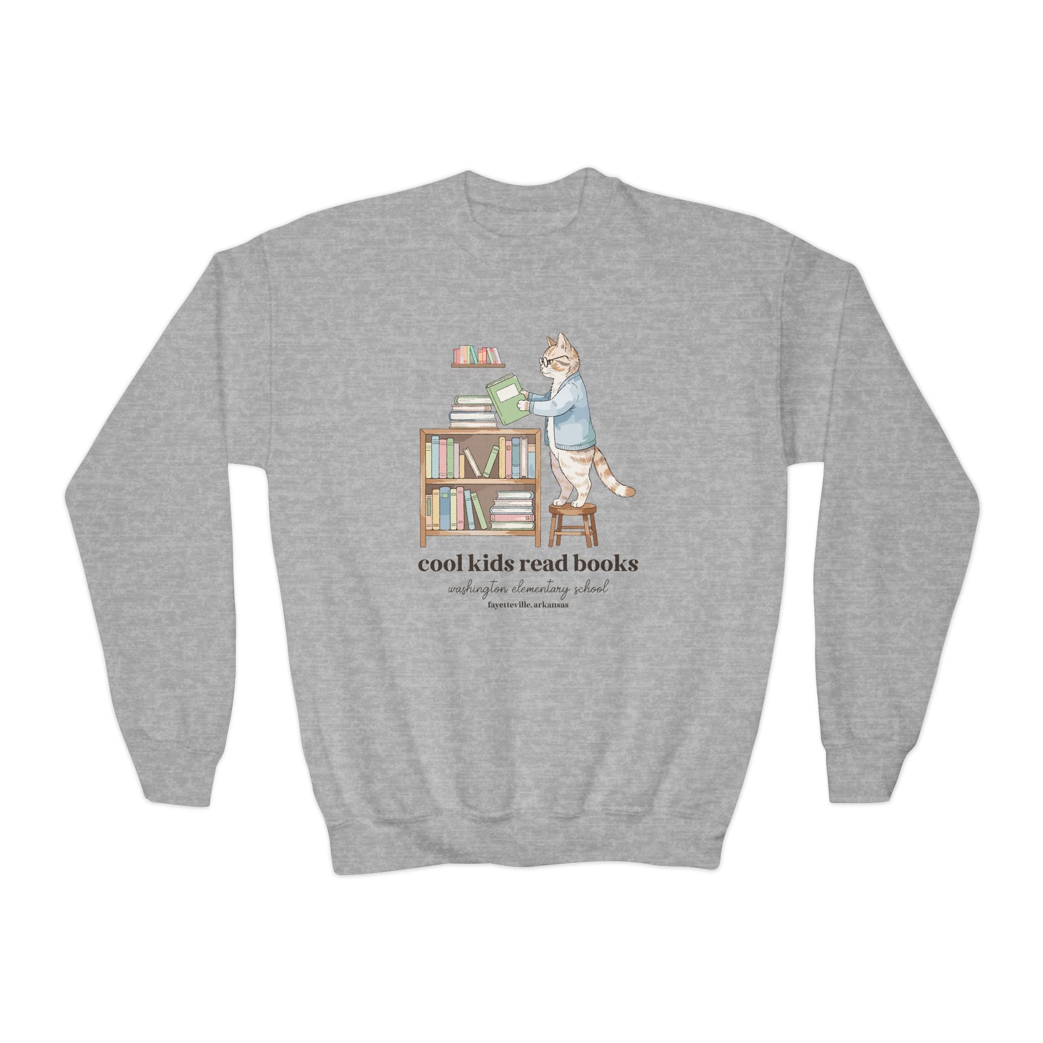 Washington Elementary School Kids Sweatshirt: Cool Kids Read Books | FPS + Opal and June Kids Sweatshirt, Fayetteville Public Schools - Opal and June