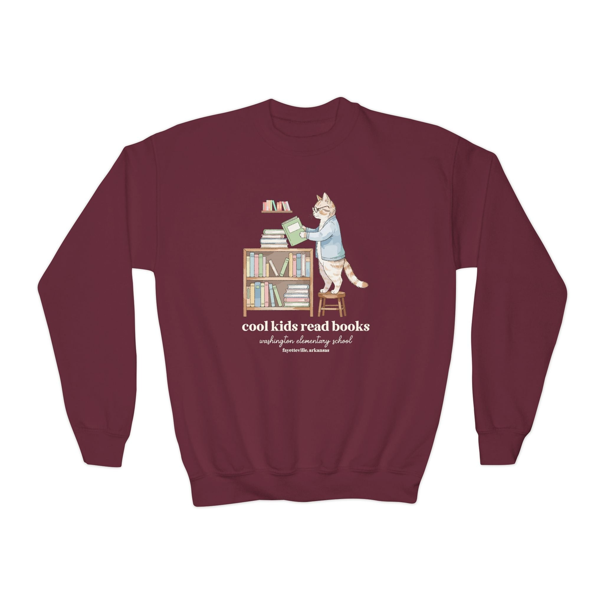 Washington Elementary School Kids Sweatshirt: Cool Kids Read Books | FPS + Opal and June Kids Sweatshirt, Fayetteville Public Schools - Opal and June