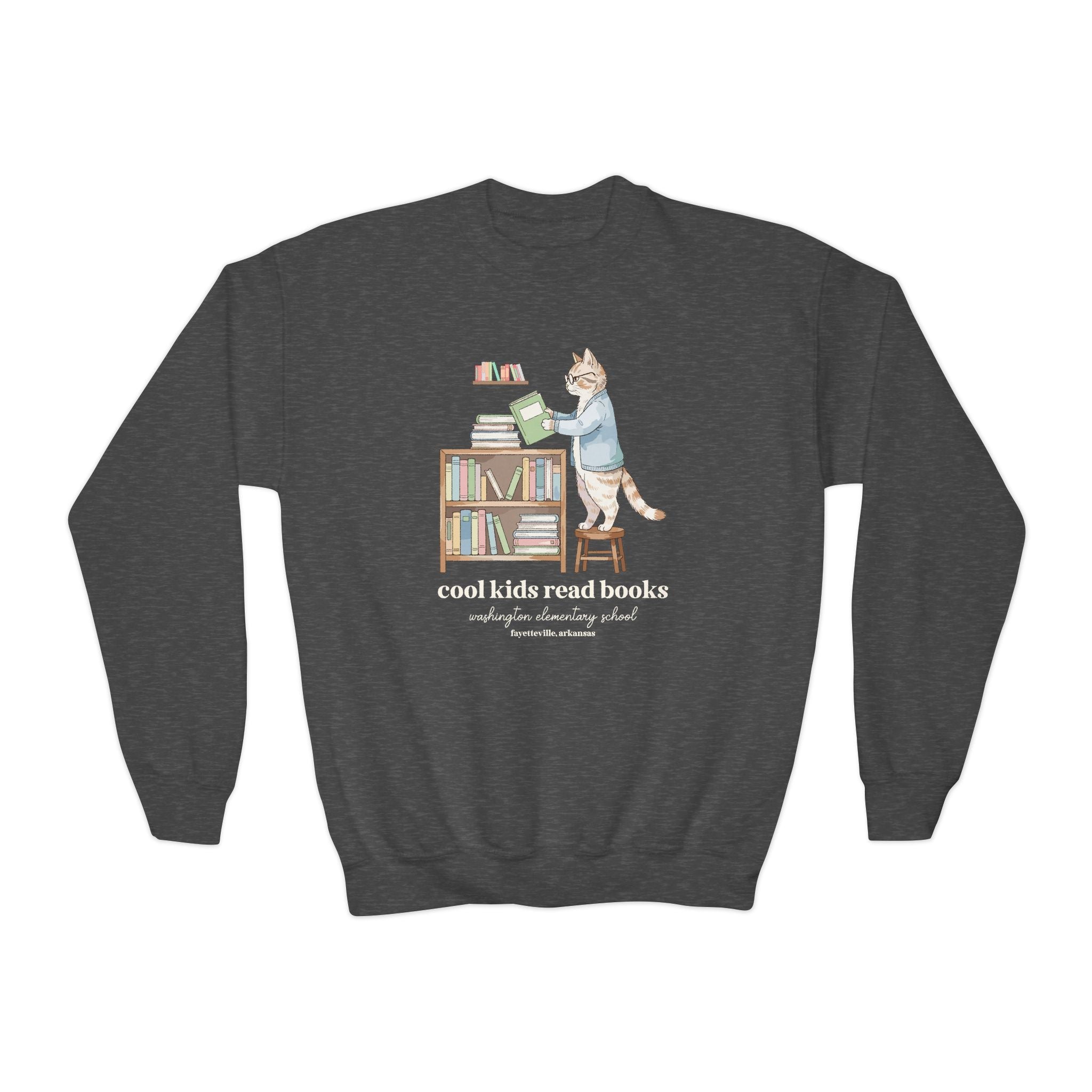 Washington Elementary School Kids Sweatshirt: Cool Kids Read Books | FPS + Opal and June Kids Sweatshirt, Fayetteville Public Schools - Opal and June