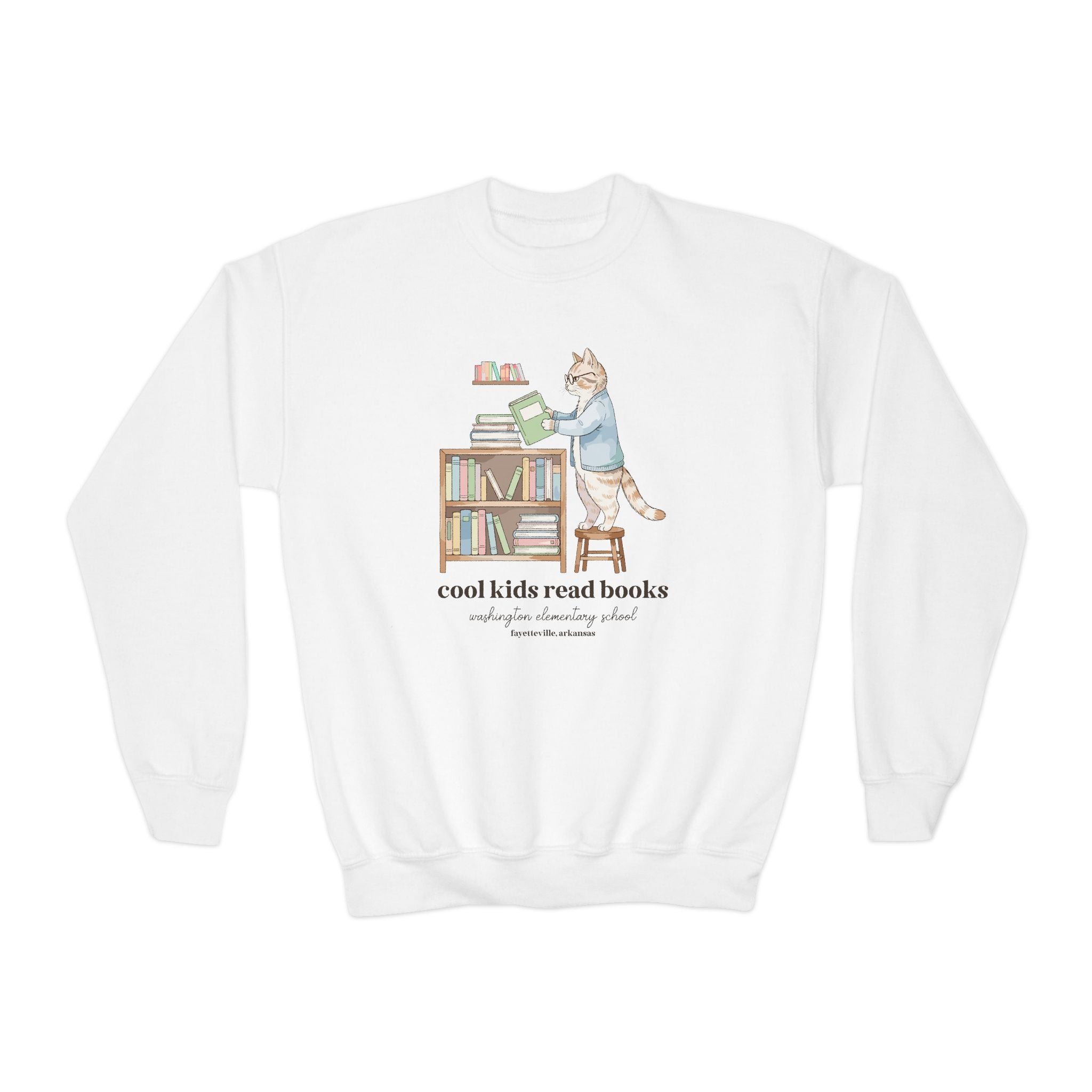 Washington Elementary School Kids Sweatshirt: Cool Kids Read Books | FPS + Opal and June Kids Sweatshirt, Fayetteville Public Schools - Opal and June
