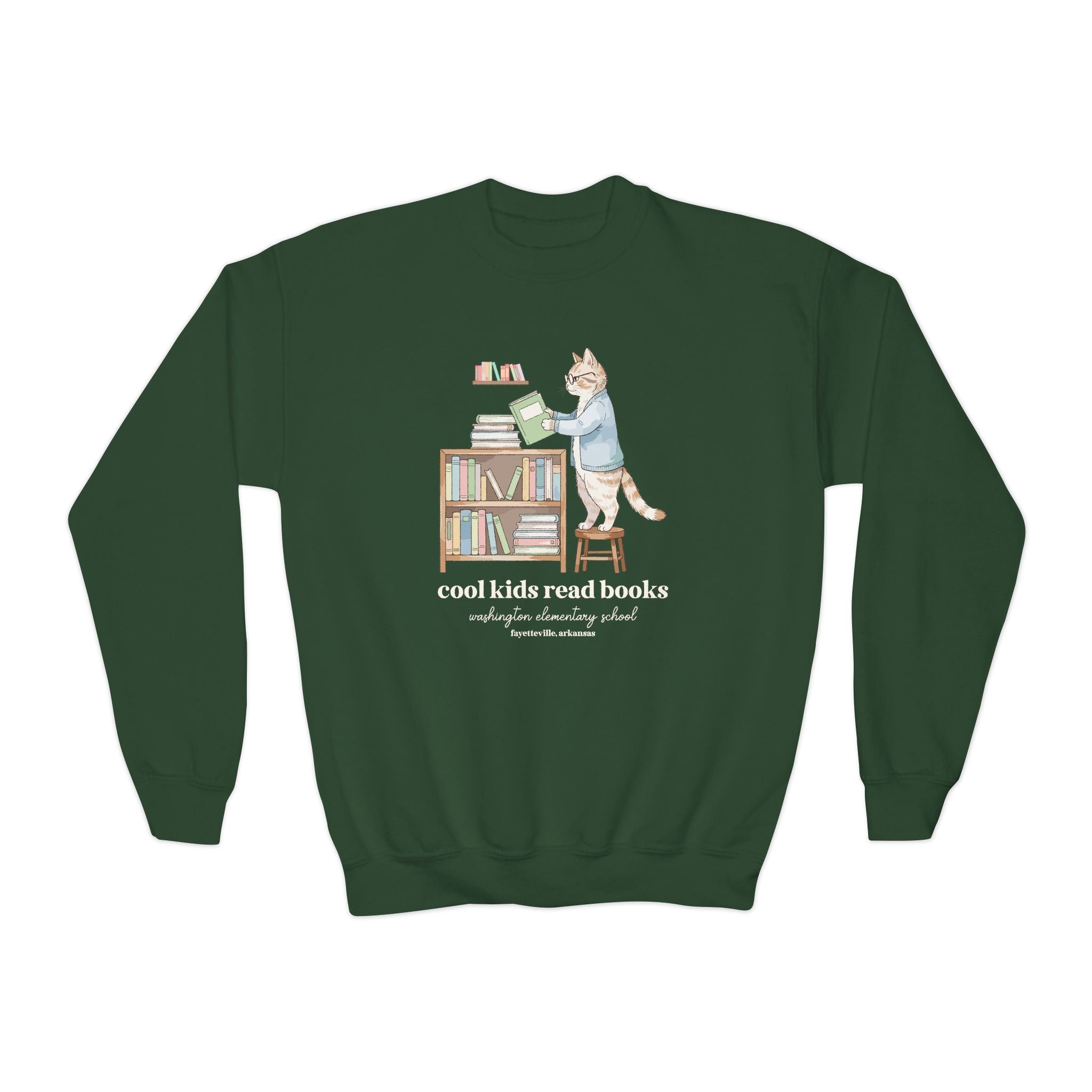 Washington Elementary School Kids Sweatshirt: Cool Kids Read Books | FPS + Opal and June Kids Sweatshirt, Fayetteville Public Schools - Opal and June