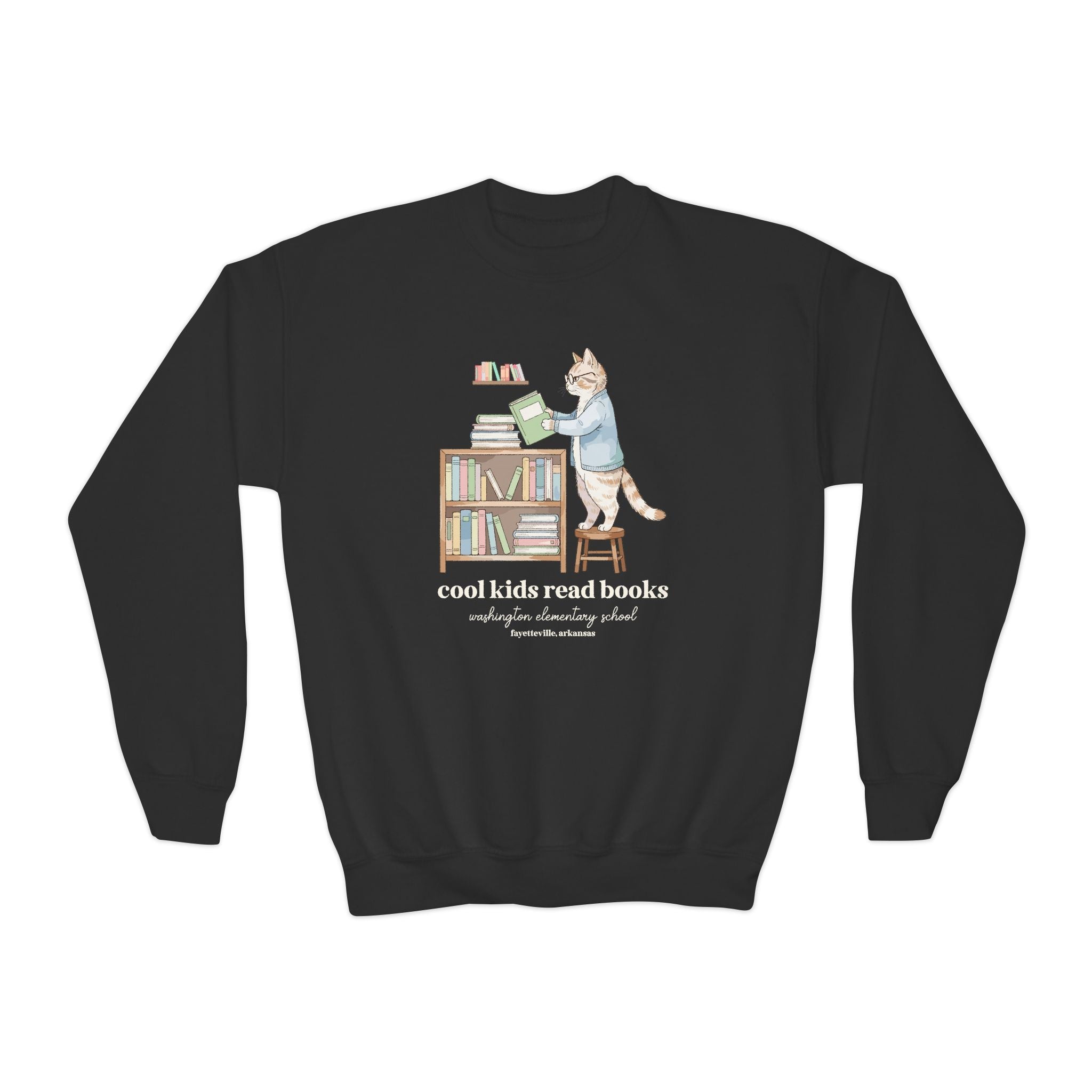 Washington Elementary School Kids Sweatshirt: Cool Kids Read Books | FPS + Opal and June Kids Sweatshirt, Fayetteville Public Schools - Opal and June
