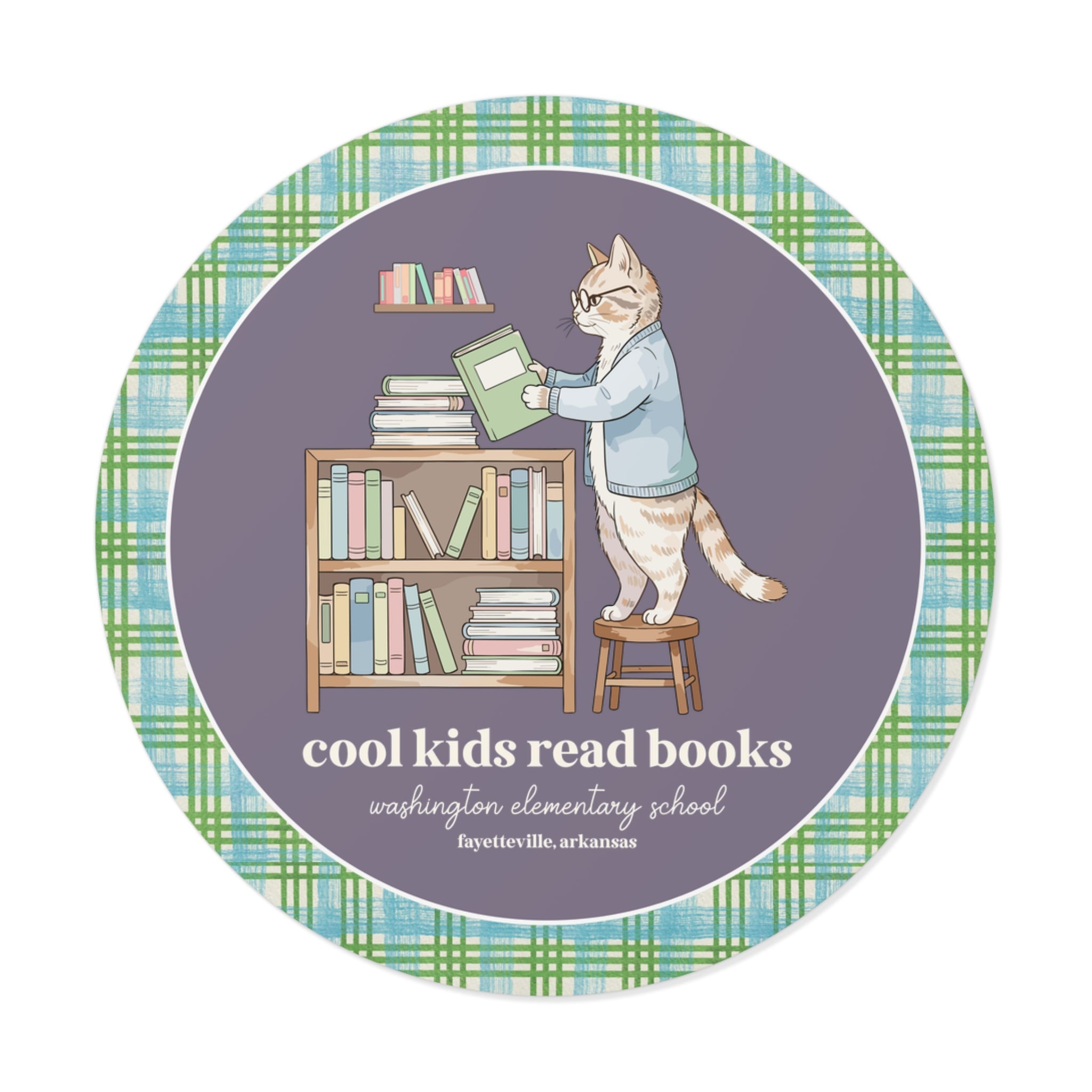 Washington Elementary School Sticker: Cool Kids Read Books | FPS + Opal and June Sticker, Fayetteville Public Schools - Opal and June