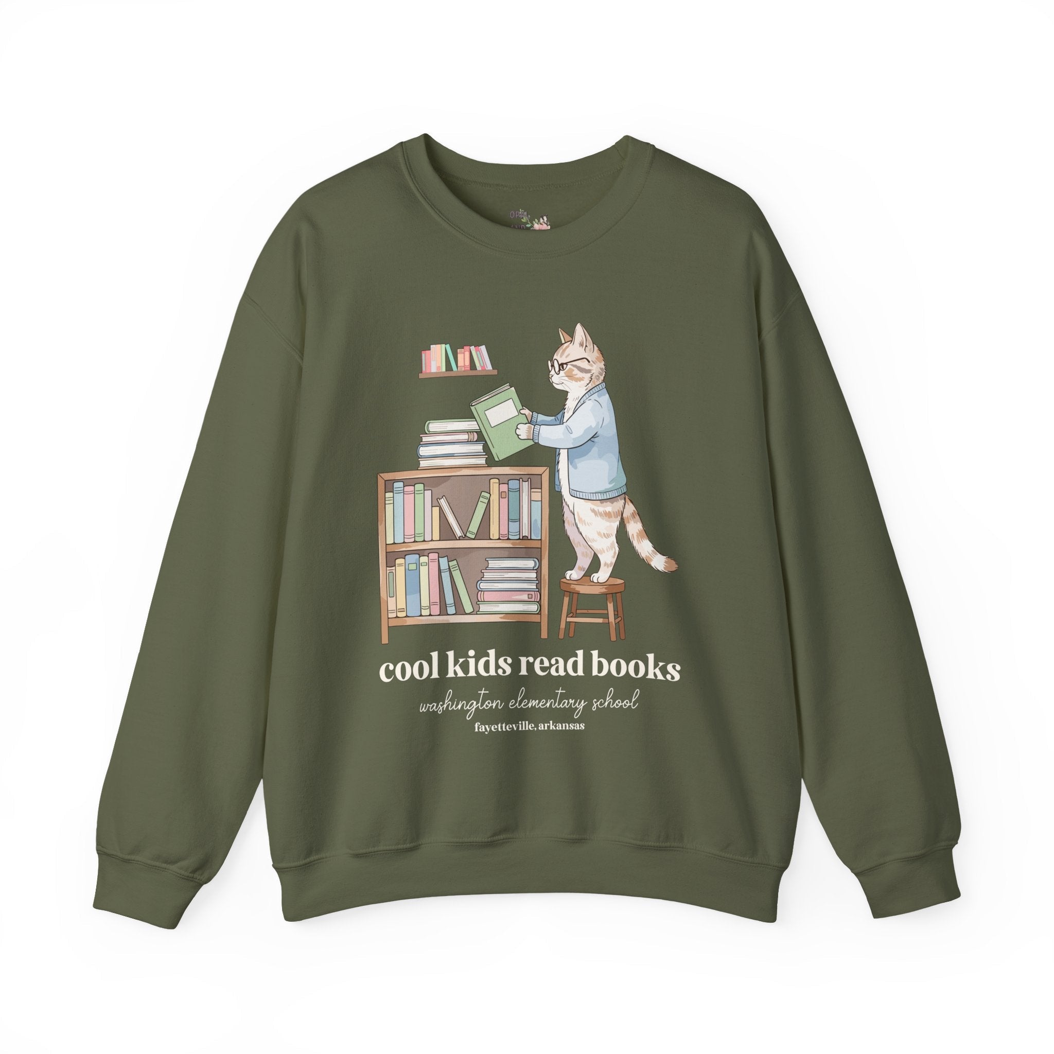 Washington Elementary School Sweatshirt: Cool Kids Read Books | FPS + Opal and June Sweatshirt, Fayetteville Public Schools - Opal and June