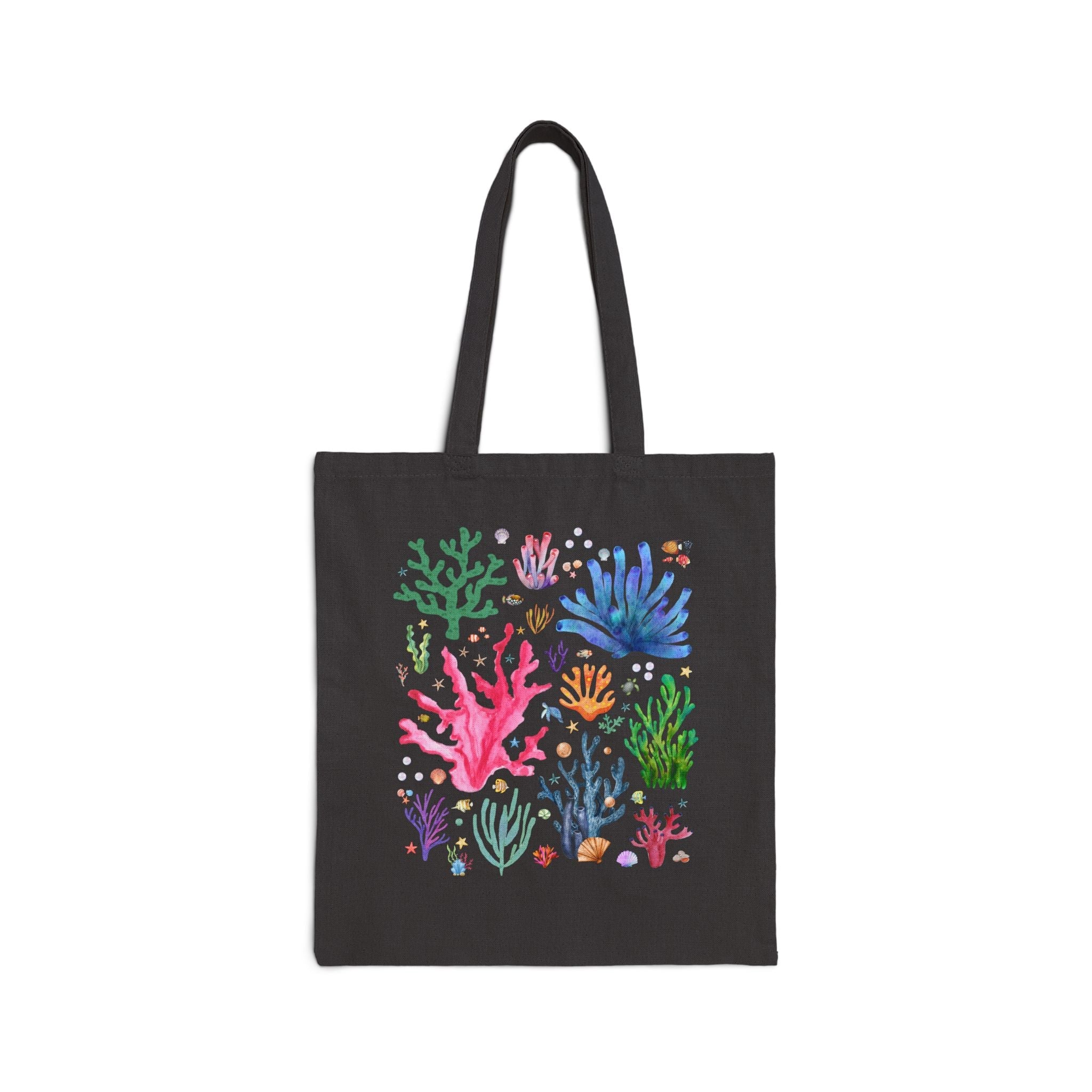Watercolor Ocean Coral Tote Bag with Vintage Aesthetic Fish and Starfish, Nostalgic Kitschy Tote Bag for Beach Trip - Opal and June