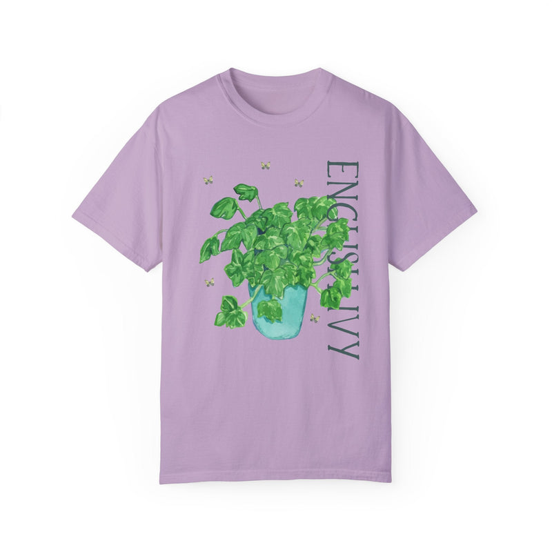 Watercolor Plant Tee with Butterflies in Comfort Colors®: English Ivy | Gift for Mom Who Loves Plants, Kitschy Plant Tee in Bright Colors - Opal and June