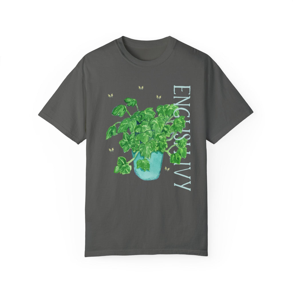 Watercolor Plant Tee with Butterflies in Comfort Colors®: English Ivy | Gift for Mom Who Loves Plants, Kitschy Plant Tee in Bright Colors - Opal and June