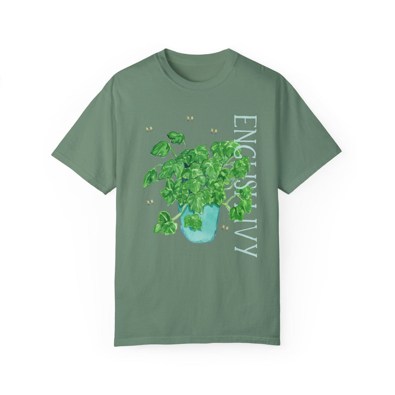 Watercolor Plant Tee with Butterflies in Comfort Colors®: English Ivy | Gift for Mom Who Loves Plants, Kitschy Plant Tee in Bright Colors - Opal and June